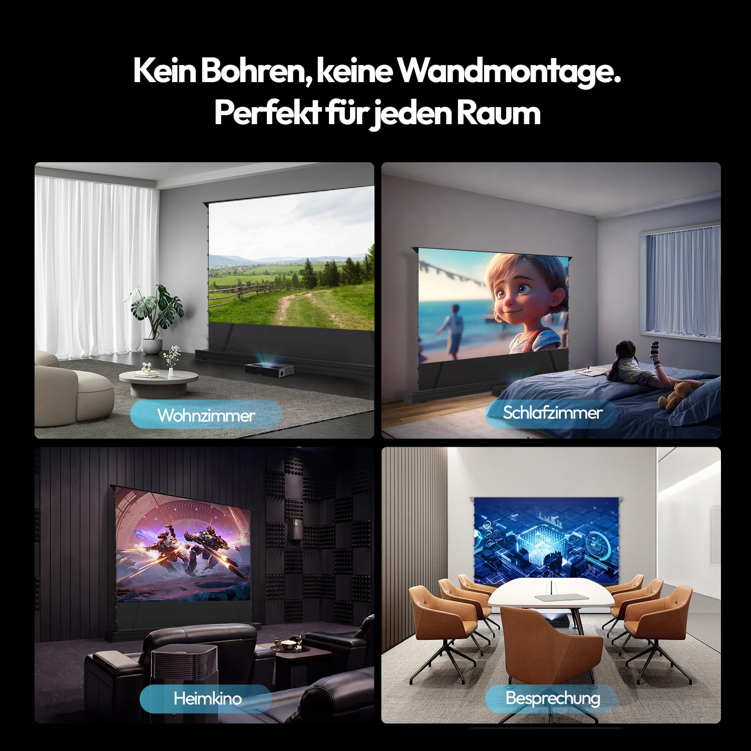 ALR CLR Beamer Leinwand für UST Ultrakurzdistanz-Projektor, motorisiert & elektrisch bodenstehend, 95% Umgebungslicht abweisend, 4K/8K UHD Laser-TV-Leinwand, 100 Zoll, Keine Montage