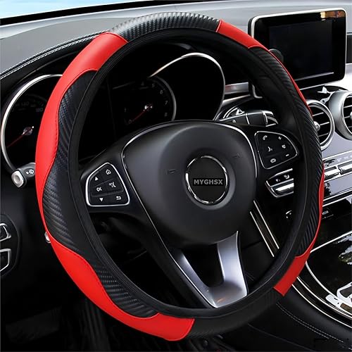 MYGHSX Funda para Volante de Coche, Cuero de Microfibra Universal Elástico de Fibra de Carbono 15 Pulgadas Transpirable Antideslizante Protector de