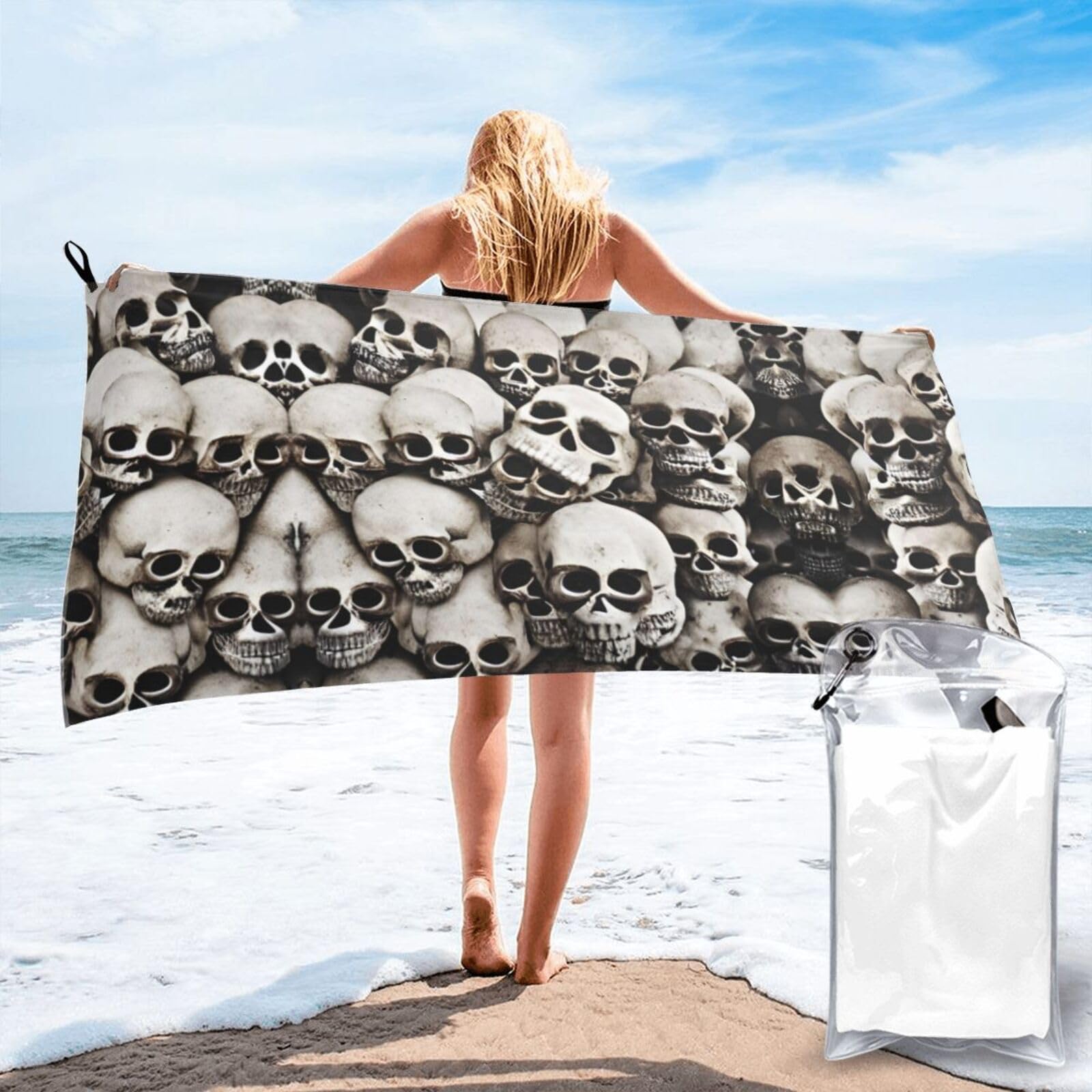 Toalla de playa de secado rápido y diseño compacto de calavera para natación