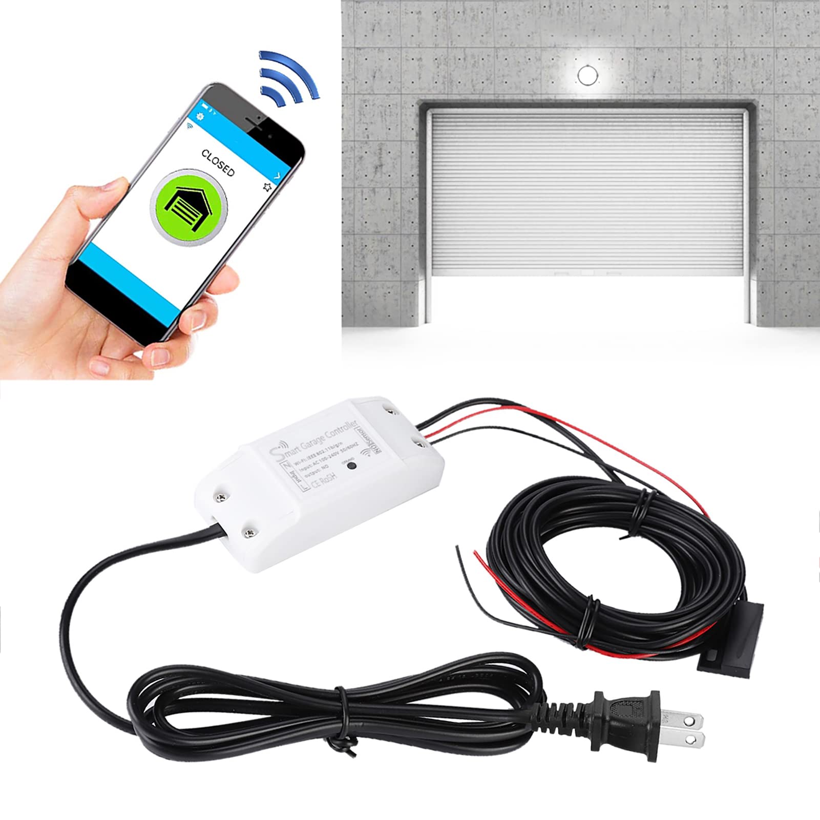 Tiiyee Contrôleur de Porte de Garage Intelligent, ouvre Porte à Distance Wi FI Universel Compatible avec Plusieurs Modes de Notification, système de sécurité de Porte sans clé.(100 240V EU Plug)