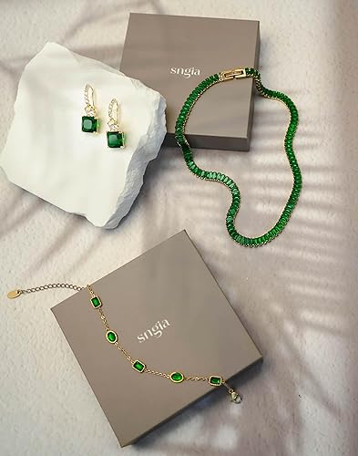 Miniatura 6 de Pulseras de tenis para mujer, pulsera de tenis, pulsera verde, joyería de esmeralda, pulseras de color verde esmeralda chapadas en oro de 18