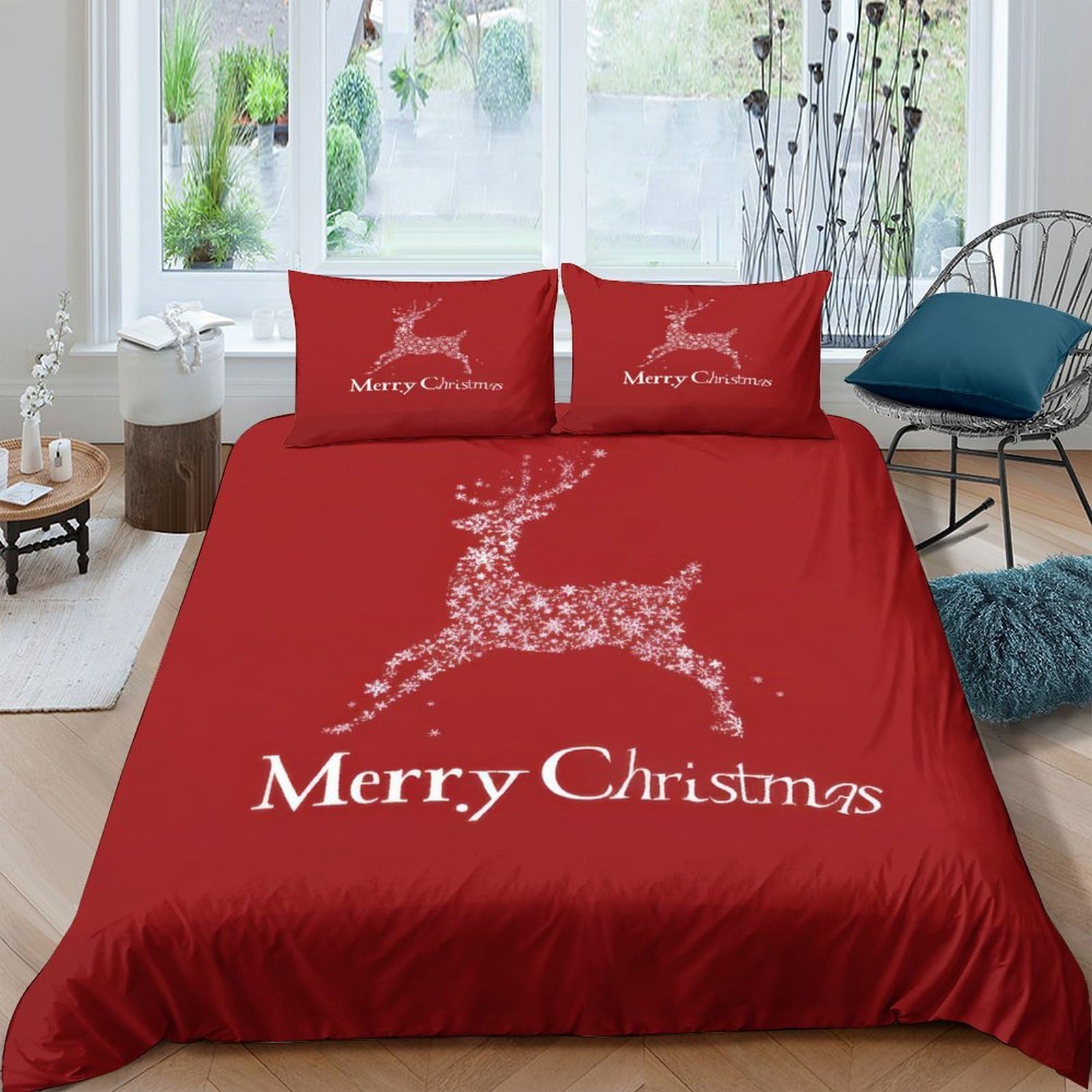 Ctjqhvkz Style-5 3D Printed Christmas Reindeer Fitted Sheet Microfiber Red Bed Cover For Bedroom Guest Room Holiday Decor Easy Care Single（135X200cm）