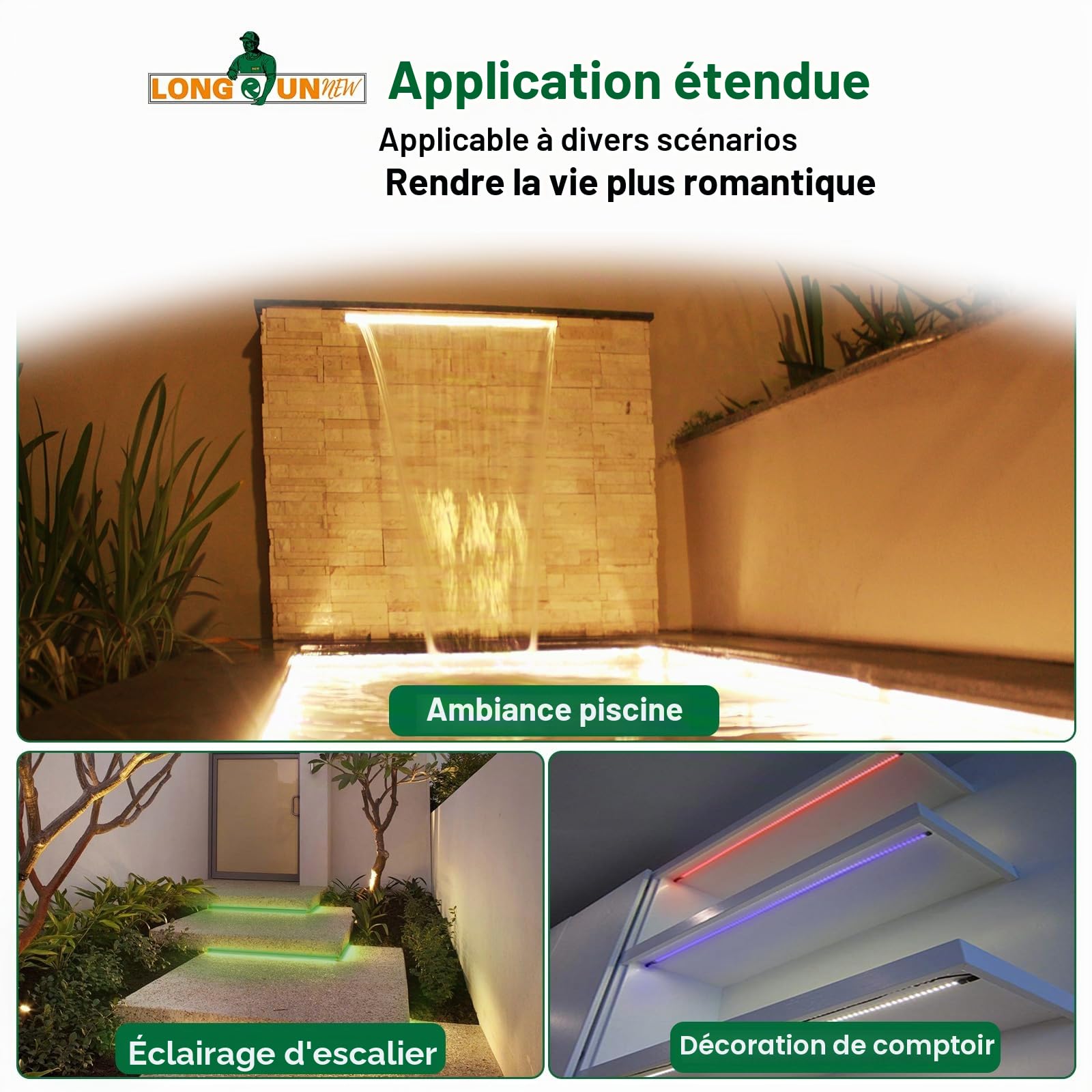 Bande LED pour aquarium, fontaine, ruisseau, piscine, éclairage sous-marin IP68, étanche, 7 couleurs, éclairage LED 22 cm, cascade avec télécommande