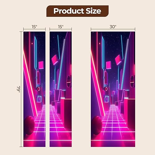 Miniatura 6 de Calcomanías para puerta, 3D y 80, neón, retro, Synthwave 3D, laberinto, cubos brillantes, líneas geométricas, murales, papel tapiz autoadhesivo para