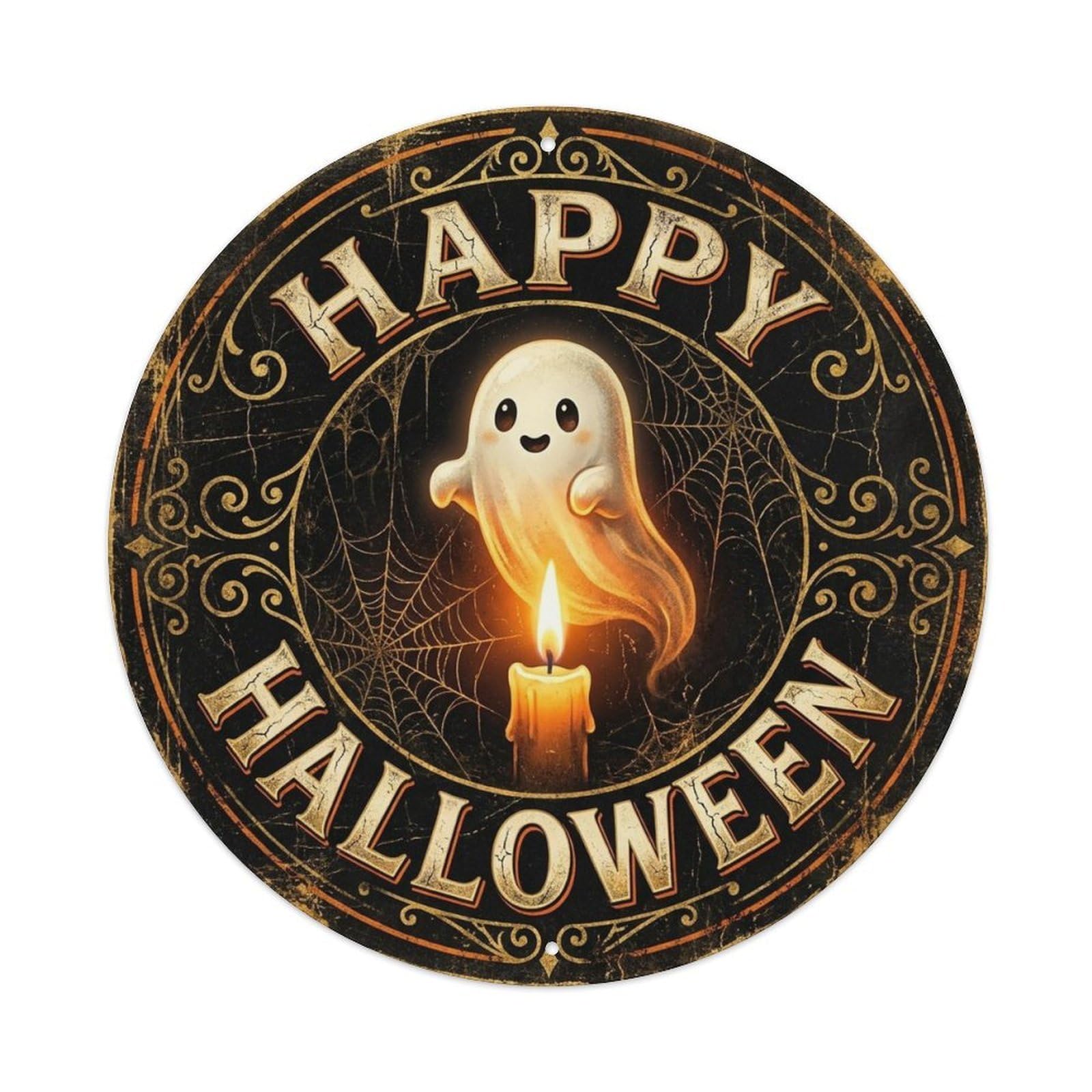 Ghost Candle Glow Happy Halloween Positive Saying Metal Tin Sign