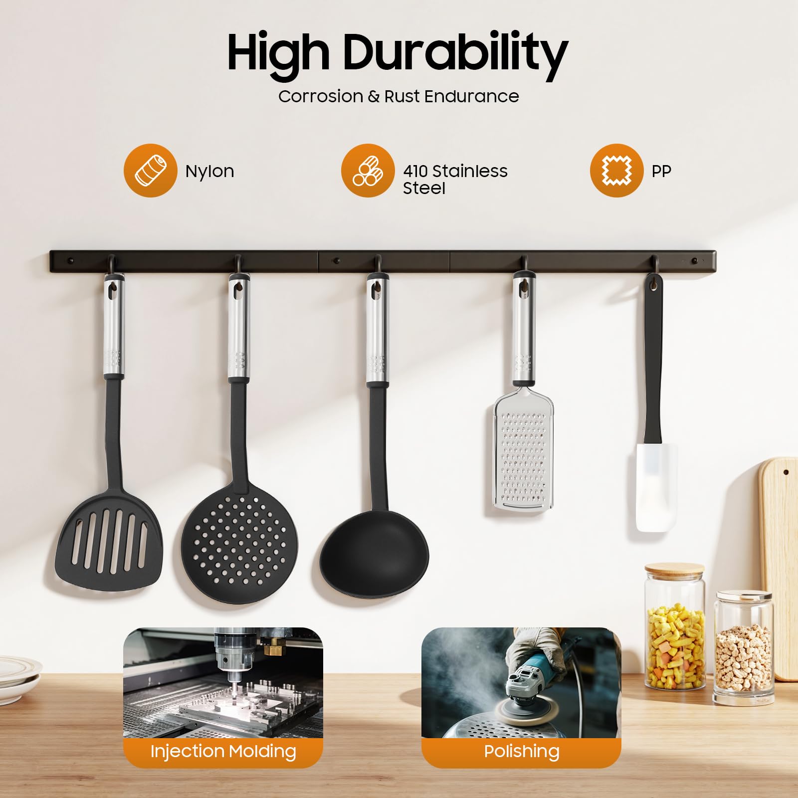 Juego de utensilios de cocina, juego de utensilios de cocina, juego completo de utensilios de cocina con 40 piezas, mangos ergonómicos y superficies resistentes a los arañazos, ideal para cocineros