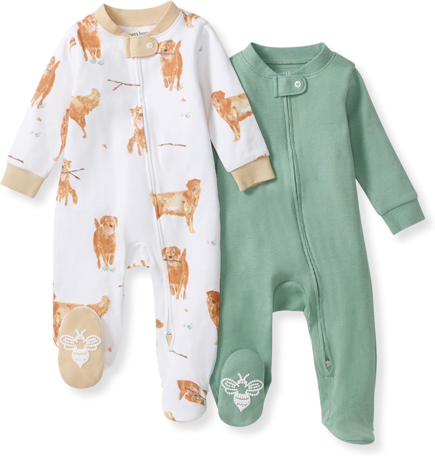 Burt's Bees Baby Boys Sleep and Play PJs, 100% Organic Cotton One-Piece Zip Front Romper Jumpsuit Pajamas