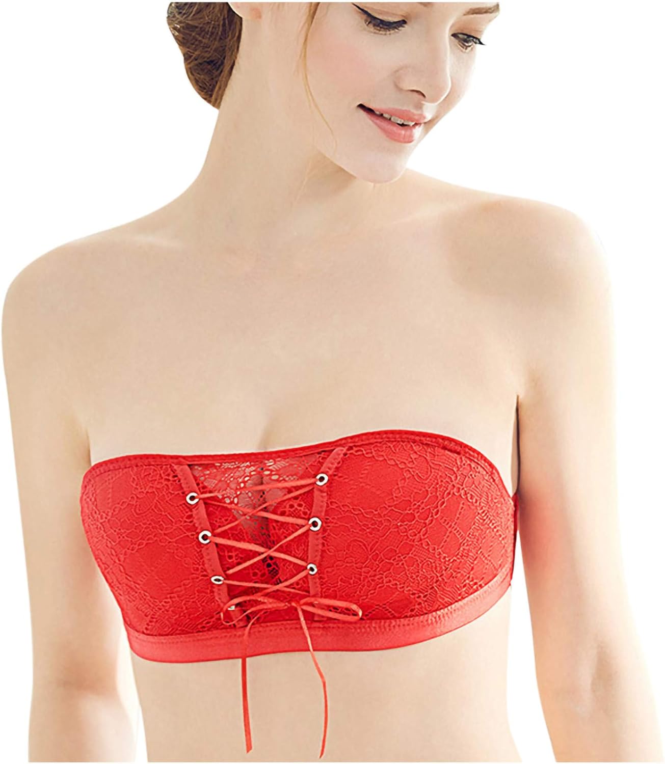 lace strapless bandeau drawstring