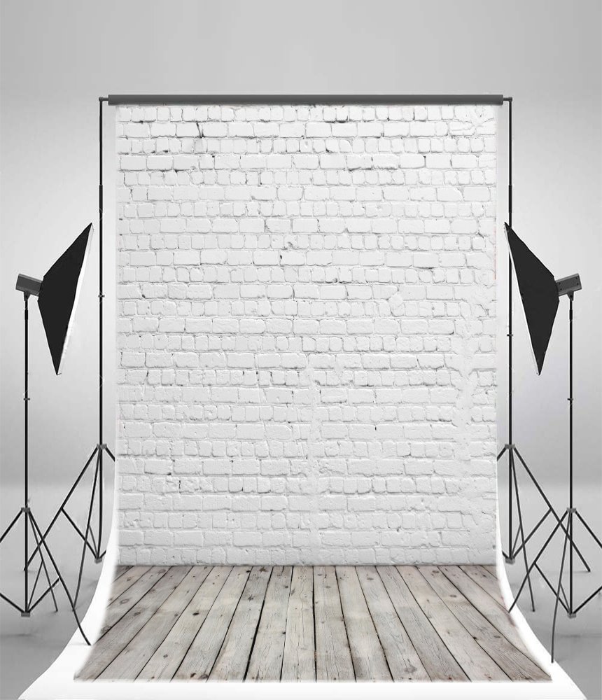 YongFoto 2,5 x 3 m Winyl Tło Fotograficzne Białe ceglane Ściany i Wnętrze Sypialnia Drewno Szary Tło Zdjęcie Dorosłe Dzieci Portret Osobisty Studio Rekwizyty