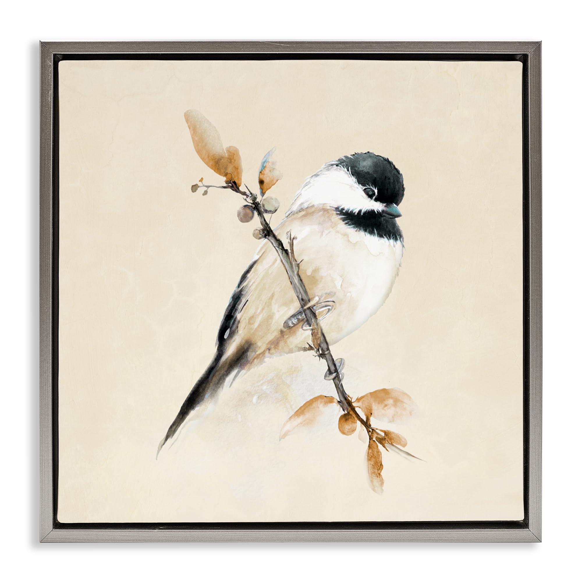 Stupell Industries 'Muted Watercolor Chickadee', Floating Frame Canvas Art, Gray, 25 x 25 Inches, Easy to Hang and Sturdy, Made in USA, by Diannart
