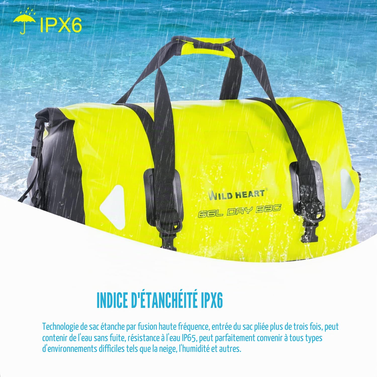 Wild Heart Sac de Voyage étanche PVC500D avec Sangle et Poche intérieure 40L 66L 100L ASIN : B08C4MFGQX