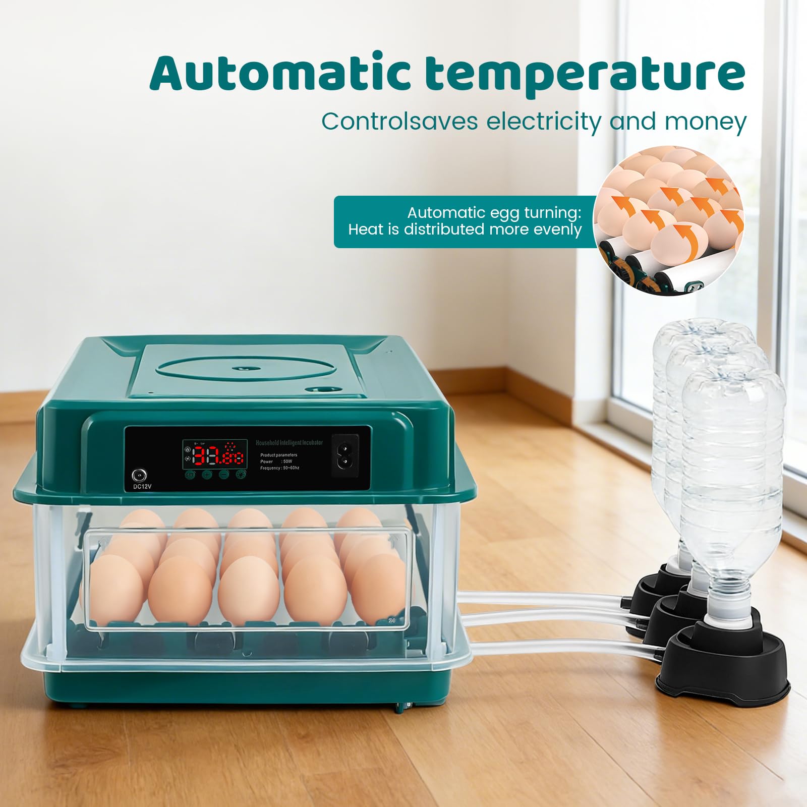 Incubatrice Automatica 24-30 Uova, girauova e Lampada LED. Girauova Ogni 2h, Temperatura Uniforme, 3 Zone d'Acqua, No rabbocco, LED per Controllo Uova, Galline, Anatre, quaglie, oche | Controllo della temperatura e dell'umidità, approvvigionamento automat