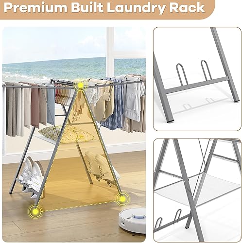 Miniatura 3 de APEXCHASER Tendedero de Ropa Plegable, Tendedero de Secado de Ropa de Metal Plegable, Perchero Portátil Compacto para Suéter, Ropa de Bebé, Toalla