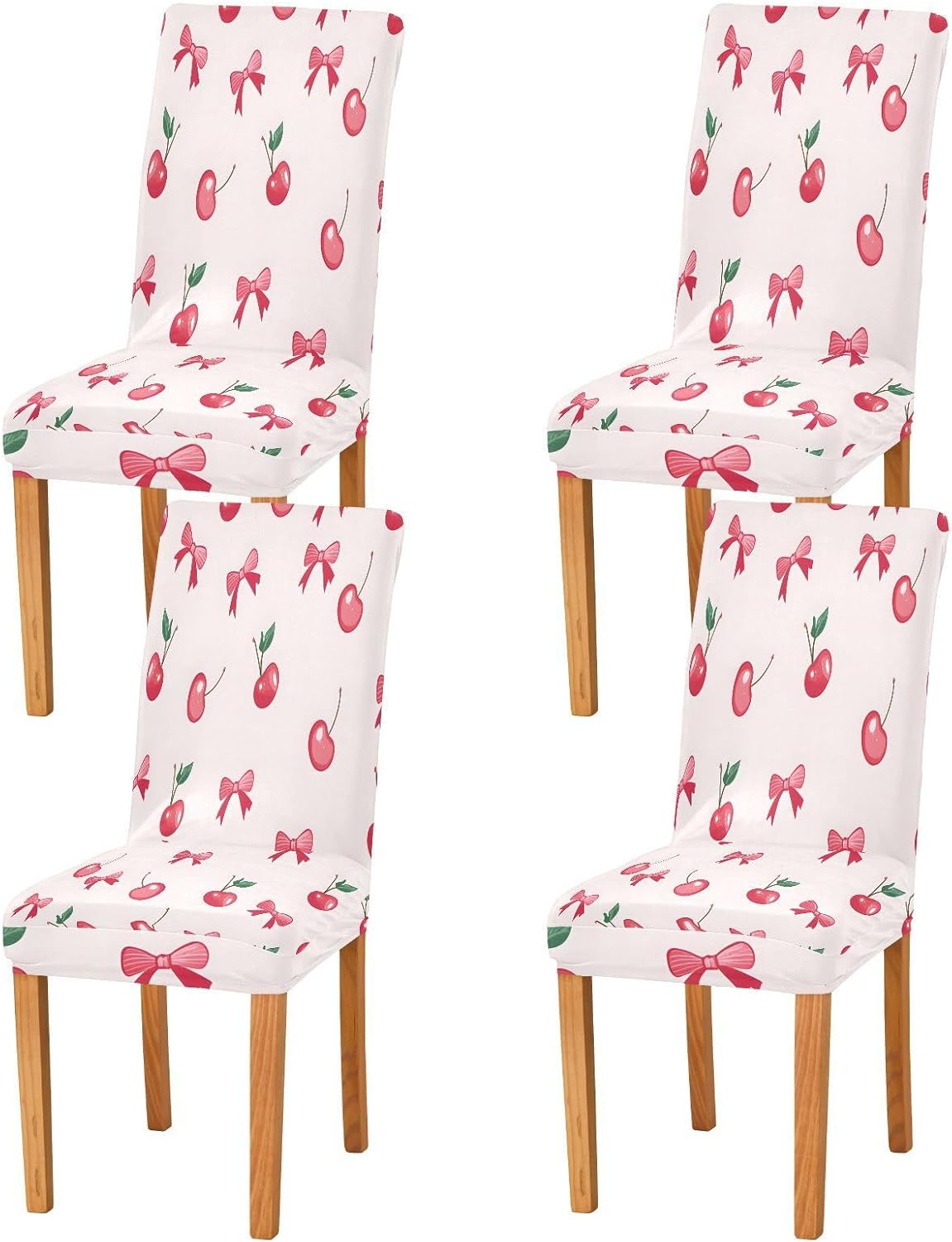 ALAZA Chair Covers for Dining Room, Cherry and Bow Pattern Stretch Chair Cover Sets Chair Protector Removable Washable for Ktichen Restaurant Hotel