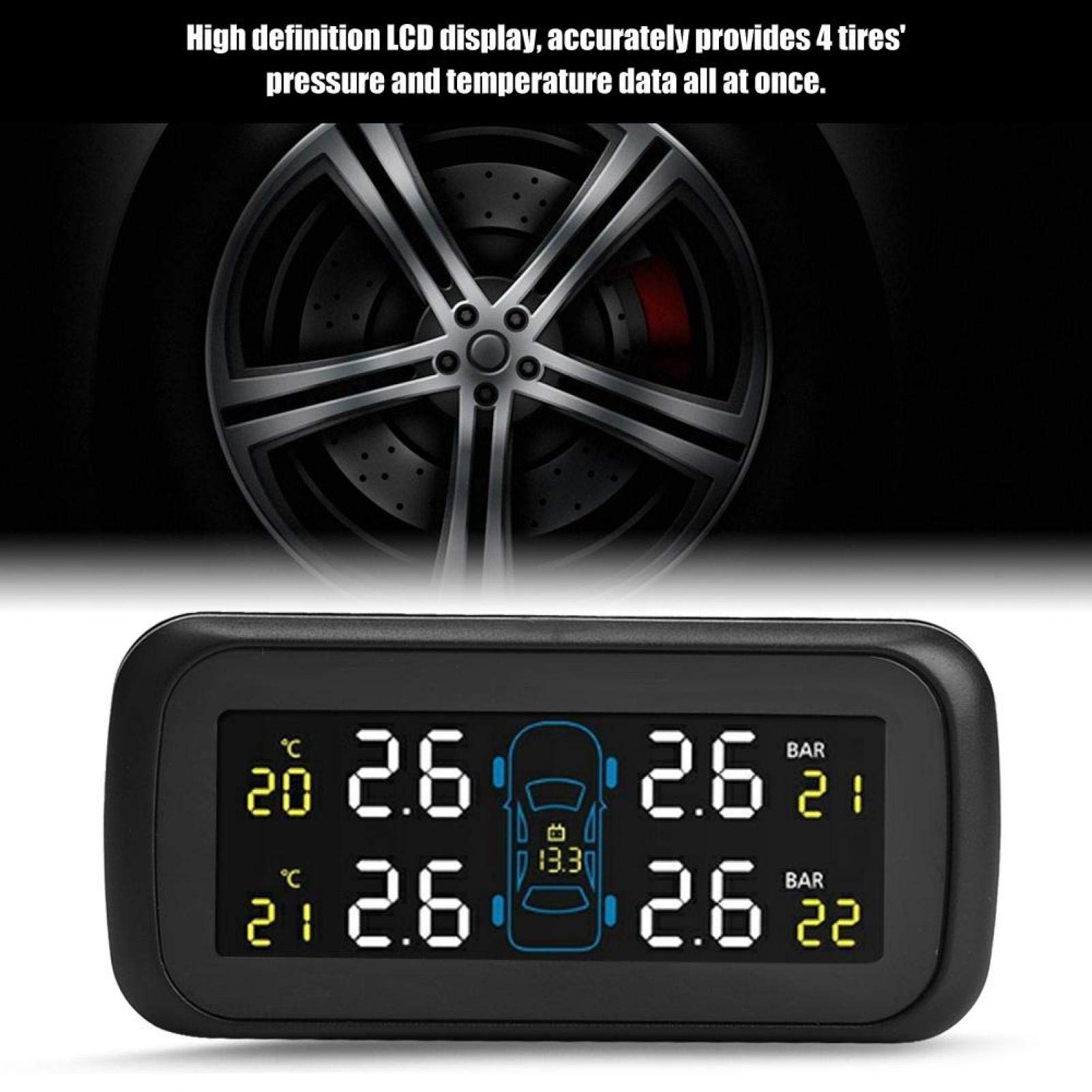 Sensor de presión de neumáticos, coche TPMS Sistema de control de presión de neumáticos Encendedor de cigarrillos LCD Cargador USB 4 Sensor interno