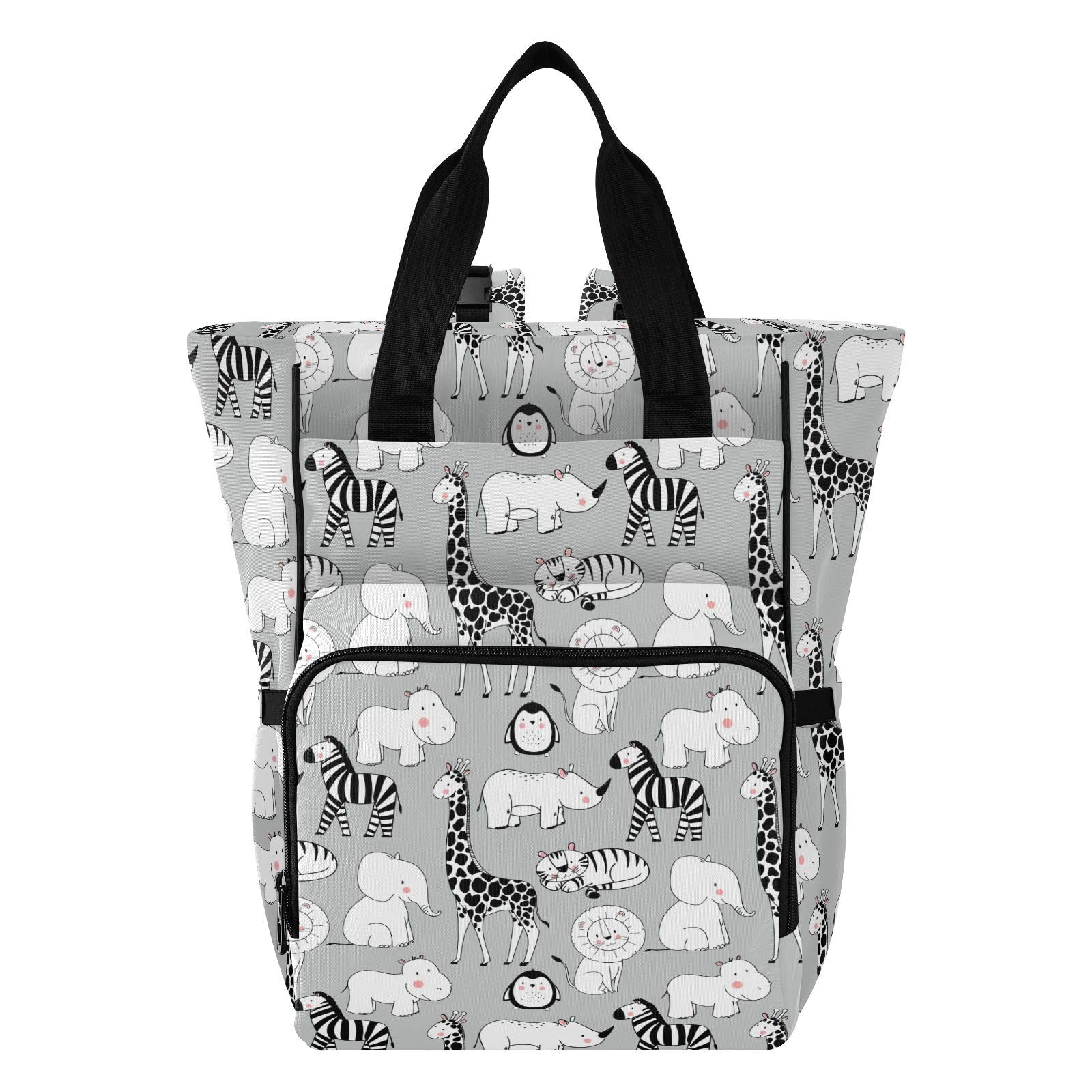 ALAZA Baby Changing Bag Backpack, Nappy Changing Bags Cartoon Zebra Elephant Multi-Functional Diaper Bag Tote Large Capacity Mum Dad Backpack