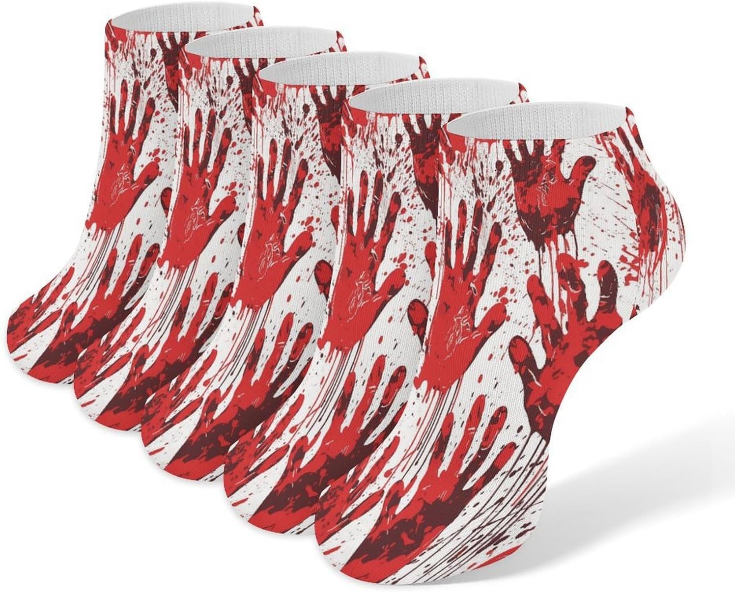 Bloody Handprints Ankle Socks for Men Women 5 Pairs | Comfortable Casual Low Cut Socks, Lightweight No Show Breathable Athletic Socks, Soft Mini Crew Socks for All Seasons