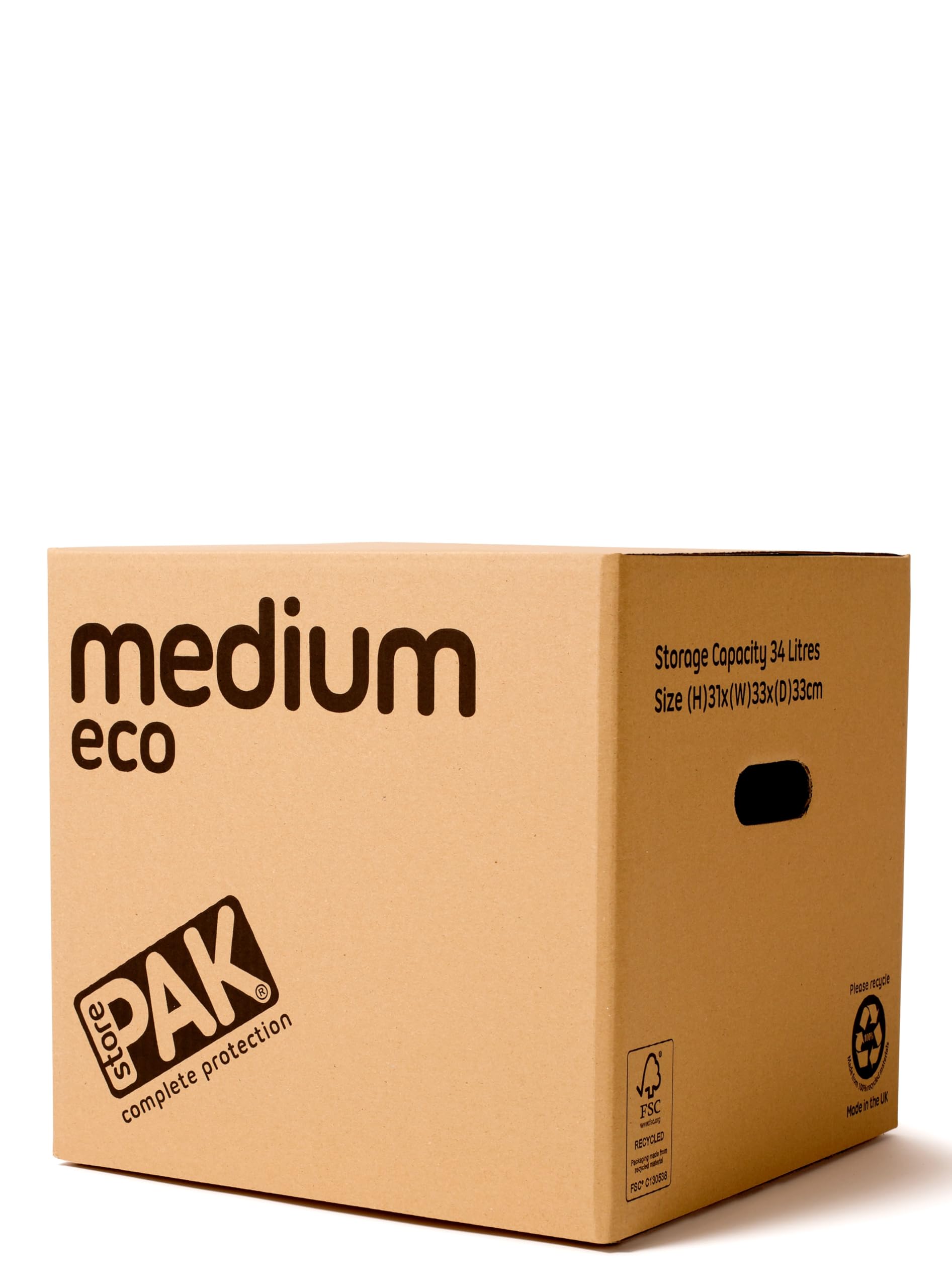 Storepak Brown Eco Storage Moving Boxes With Cut Out Hand Hole - (Pack Of 20) - 33 Litres - 100% Recyclable – H 31 X W 33 X D 33 Cm - Medium