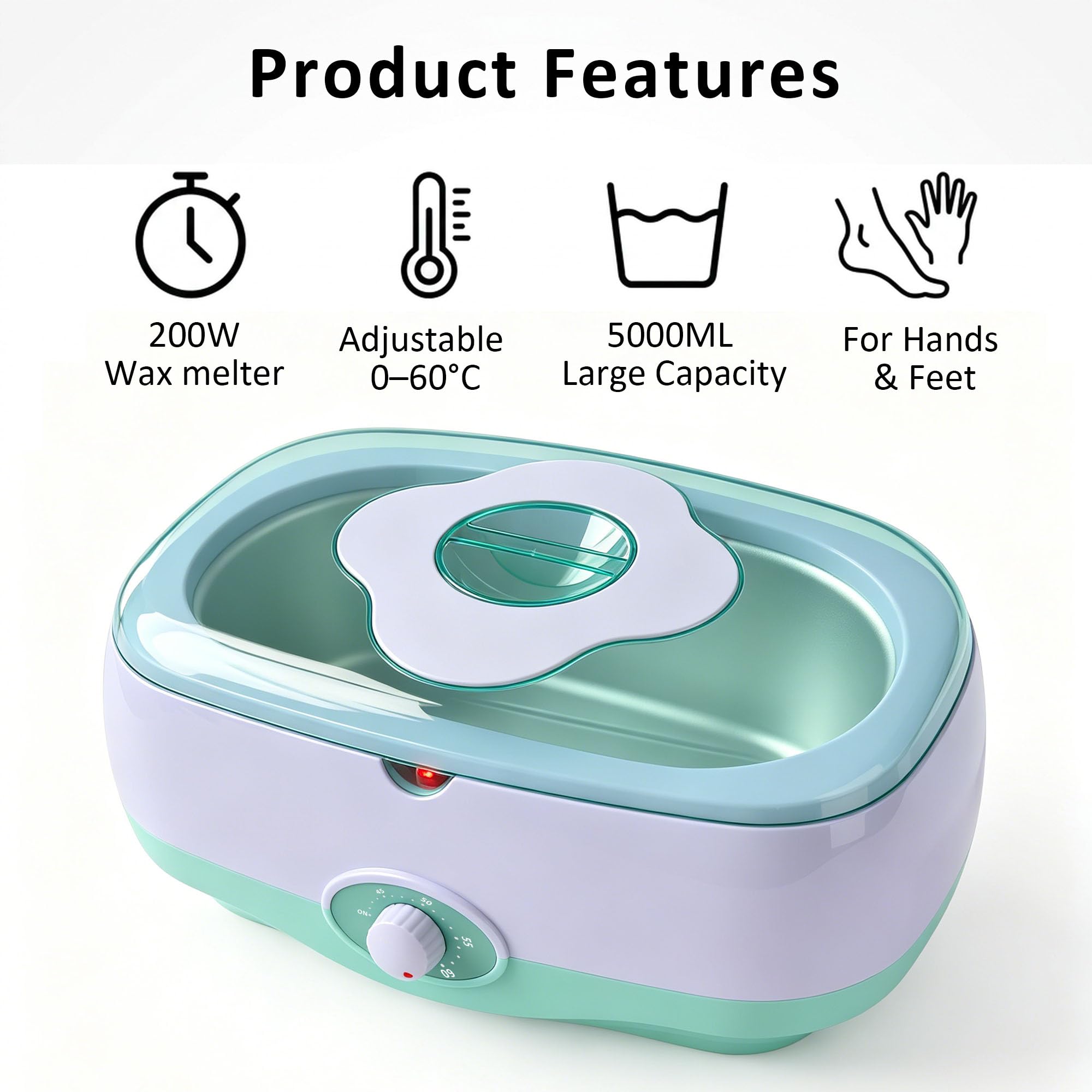 Baño de parafina JOJOCOSMO para manos y pies – Aparato de baño de parafina de 5000 ml con 1800 g de cera de parafina ecológica para manos y pies, incluye