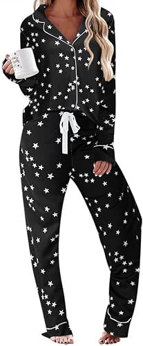 Ekouaer Women's Pajamas Long Sleeve Sleepwear Casual Button Down Loungewear