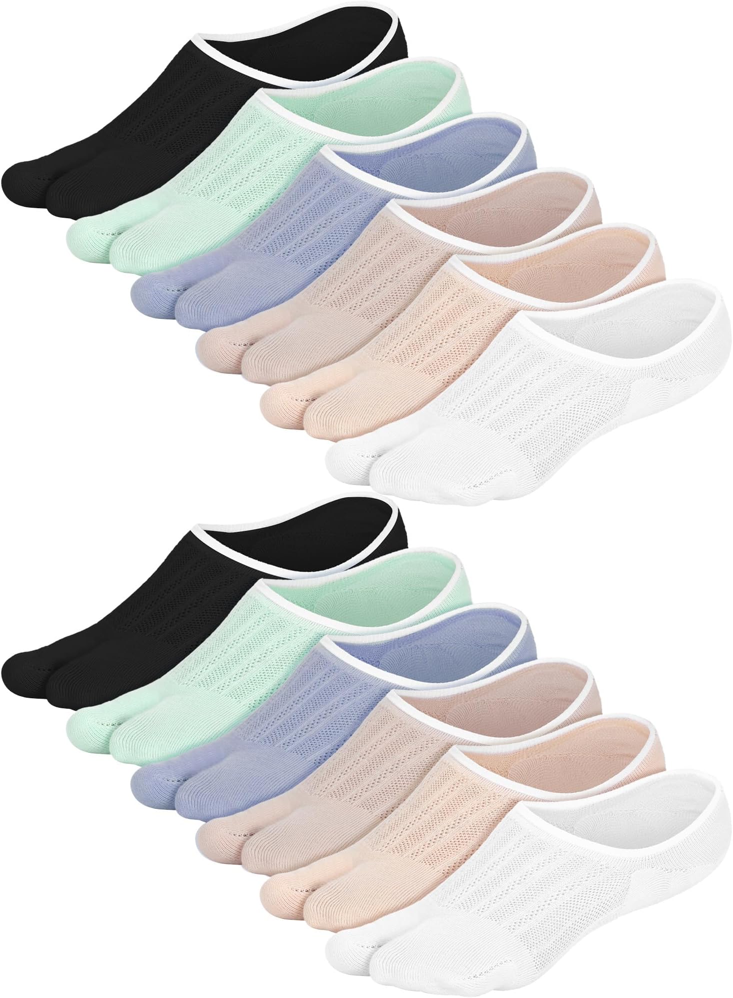 6 Pairs Flip Flop Socks Split Toe Cotton Tabi Socks Low Cut No Show Japanese Style Elastic Short Sandal Sock for Women