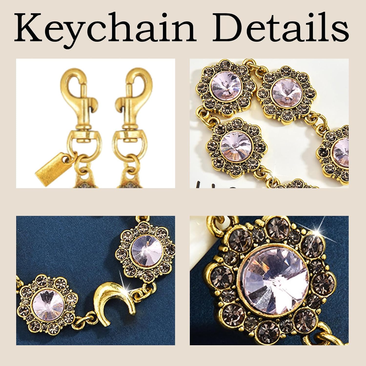 Letter Keychains Rhinestone Bag Charms Wallet Chain Purse Extender Chain For Handbags - Image 3