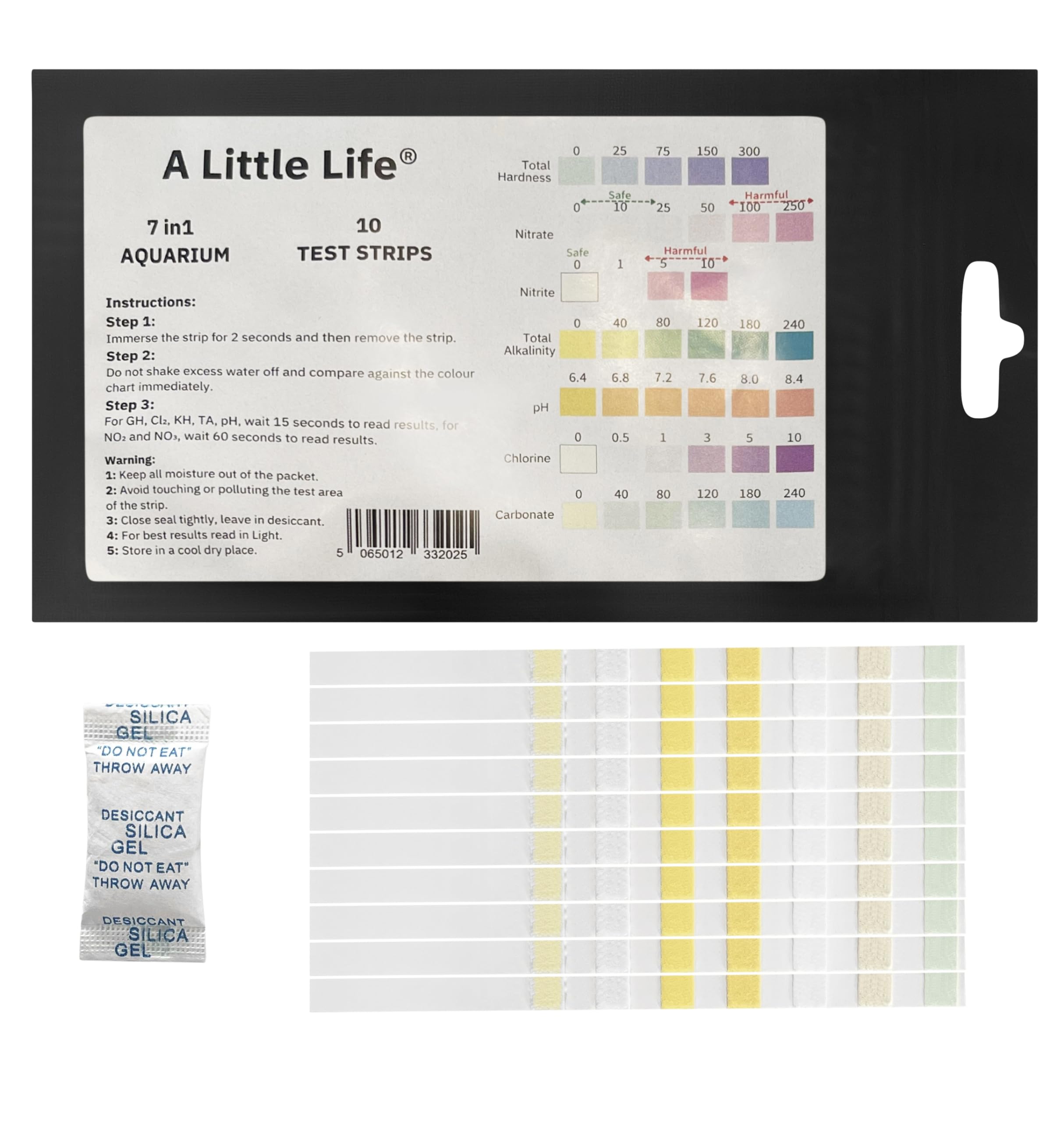 7 in1 Aquarium Test Strips, Fish Tank Tester Kit (10-200x strips) A Little Life (10 Strips)