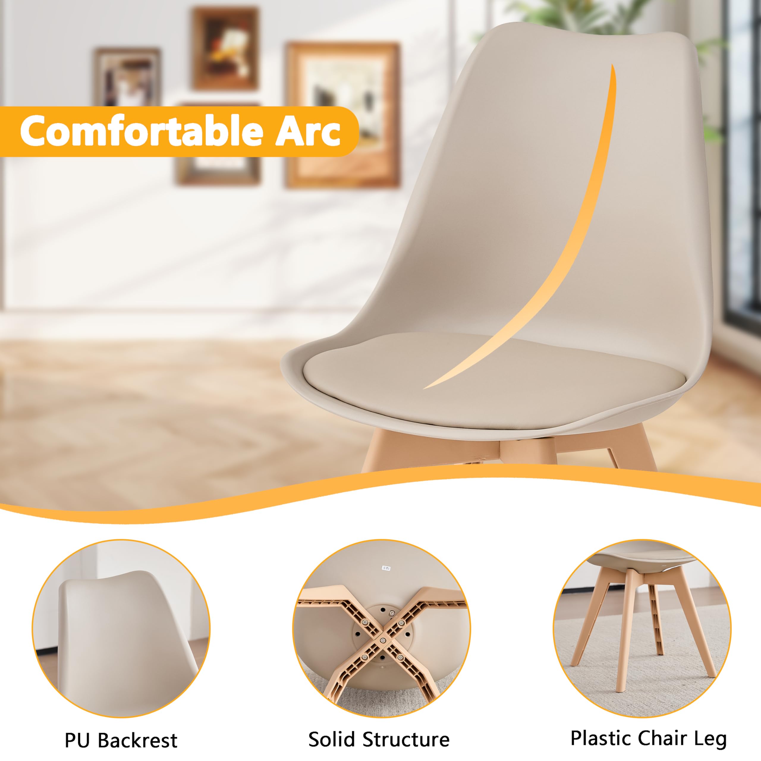 Set di 6 sedie da cucina in stile nordico, Gambe in plastica color kaki, sedili imbottiti in similpelle, Adatte per Sala da Pranzo, Soggiorno, Cucina, Camera da Letto-Cachi