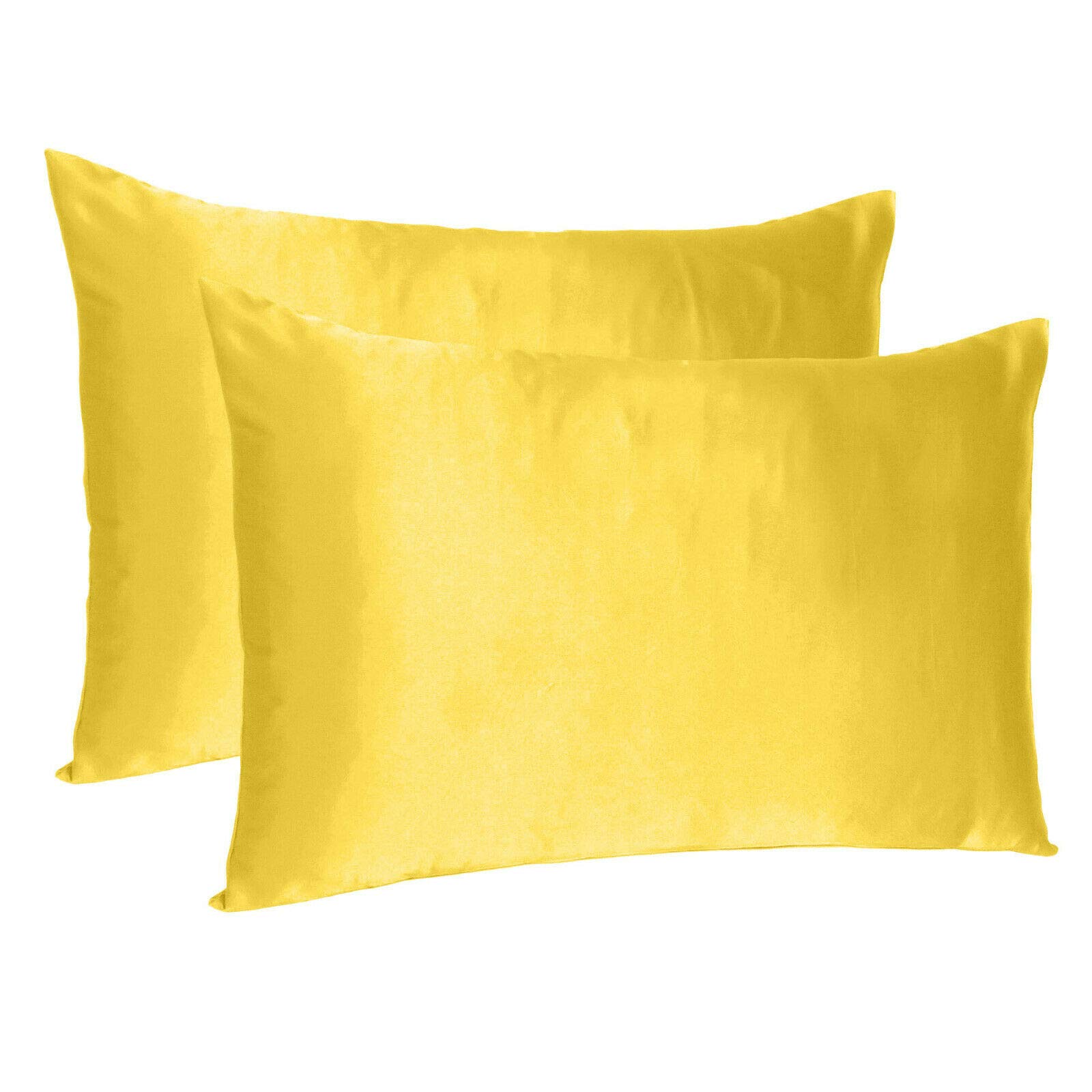 Oussum Satin Silk Pillowcase Pillow Case Covers with Envelop Closure for Hair and Skin Home Bed Decor Set of 2 Pillowcase Free Single Pc Scrunchie (Regular Size (18"x27"), Lemon Chrome)