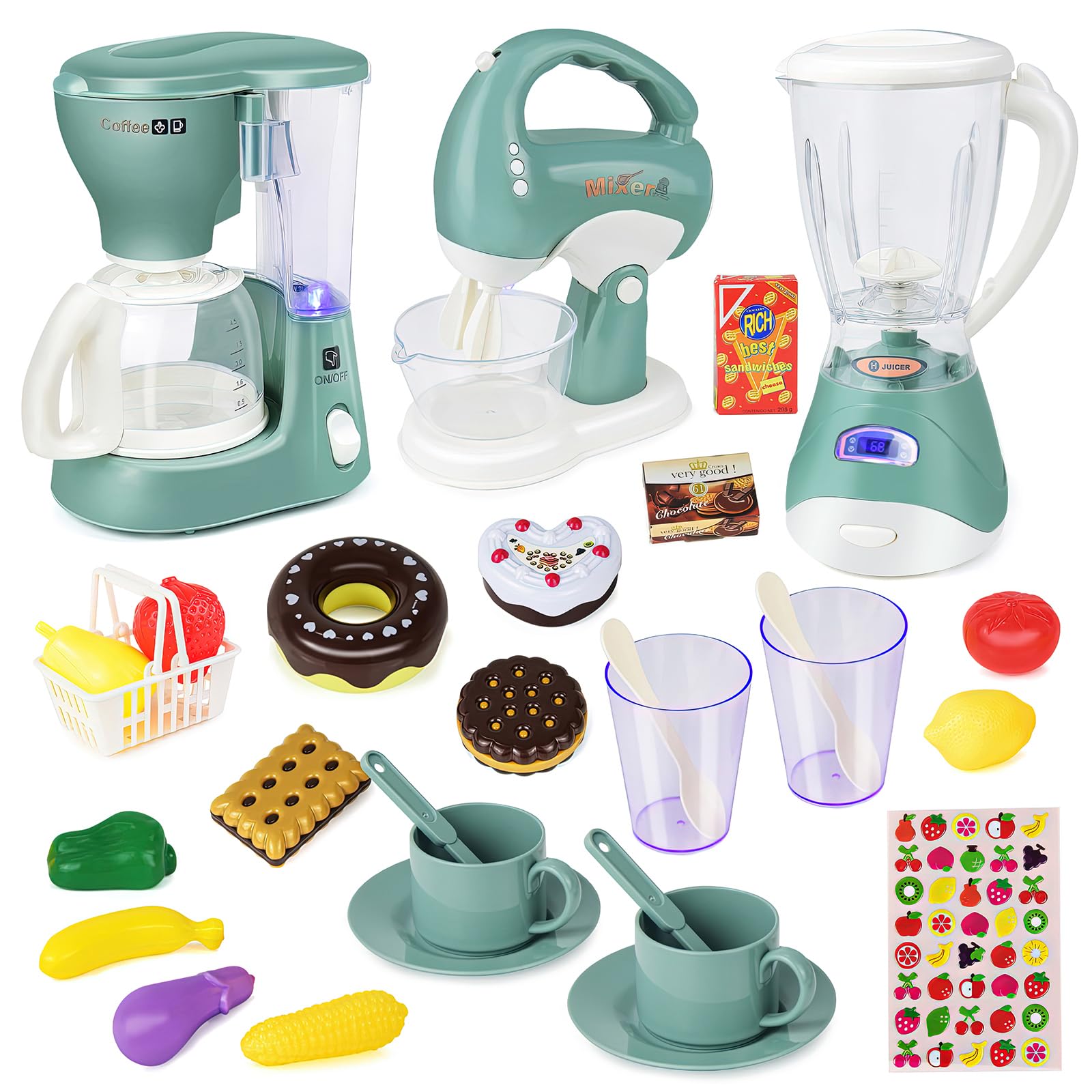 Cocina Infantil Accesorios - Cocina Juguetes con Cafetera, Licuadora, Batidora para Niñas 3-5 Años