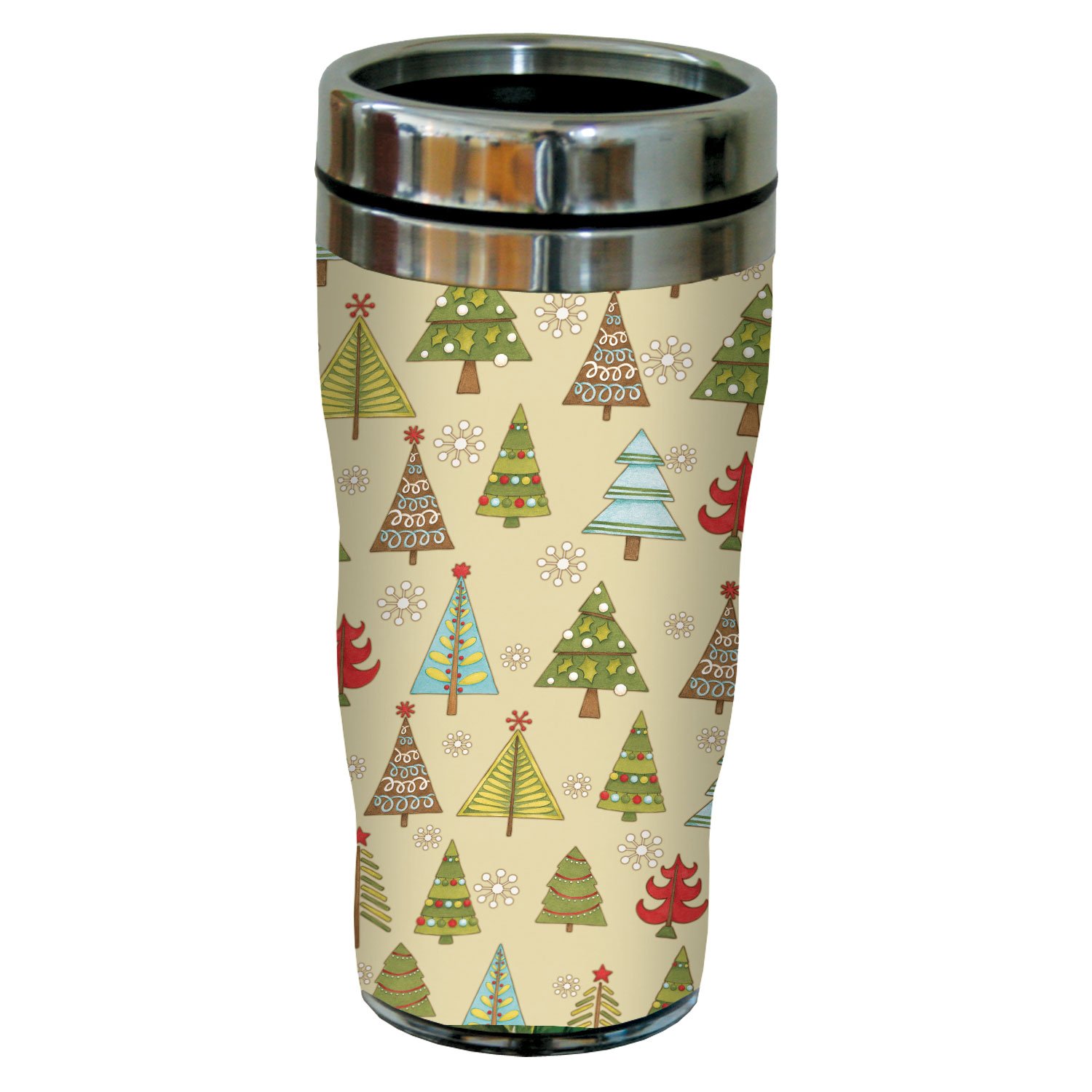 Tree-Free Greetings Precious Christmas Trees by Debbie Mumm Sip 'N Go Travel Tumbler, 16-Ounce, Stainless Steel