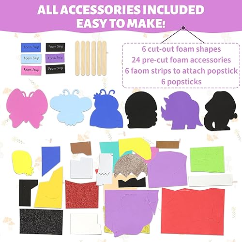 Miniatura 10 de VKPI Haz 6 marionetas de palillos para niños, regalo de manualidades de espuma, juguetes de tiempo de cuentos para niños mayores de 4 años, autos,