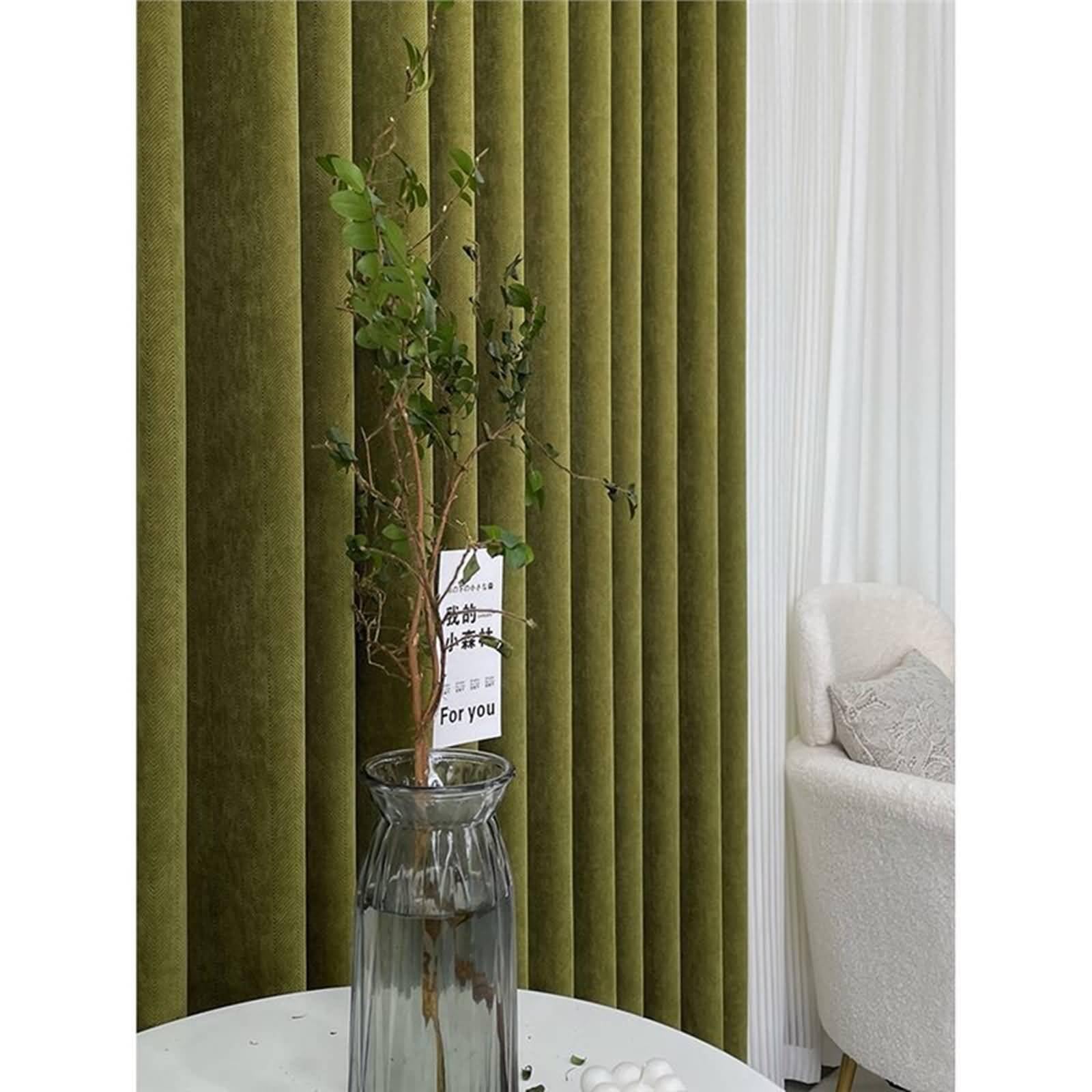 2 Panneaux Rideaux Occultant, Rideau Isolant Thermique Chenille à Oeillets Uni avec Texture À Rayures Ondulé Rideaux pour Chambre Salon Fenêtre Intérieurs Vert Olive, 96L x 160H cm