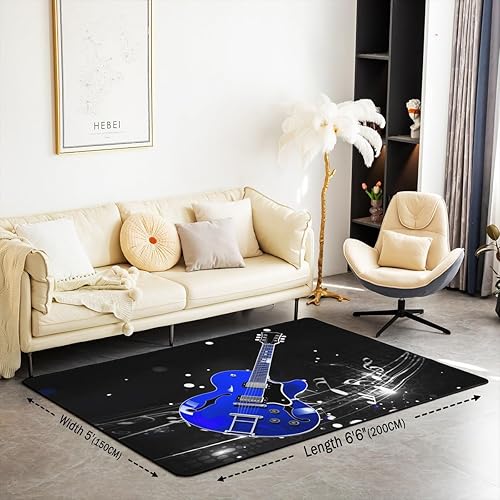 Miniatura 2 de Alfombra de guitarra para niños, adolescentes y adultos, 3 x 5 x 0.39 pulgadas, temática musical retro, decoración de sala de estar, alfombra