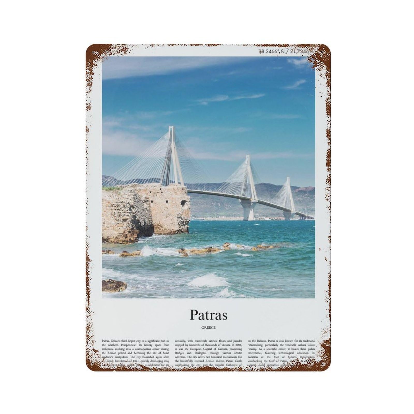 xiaoxiaoshen Patras Greece City Scenery Wall Decor Art Metal Tin Poster Modern Home Decor Art Home Bar Shop Decorations Vintage Sign 40x30cm