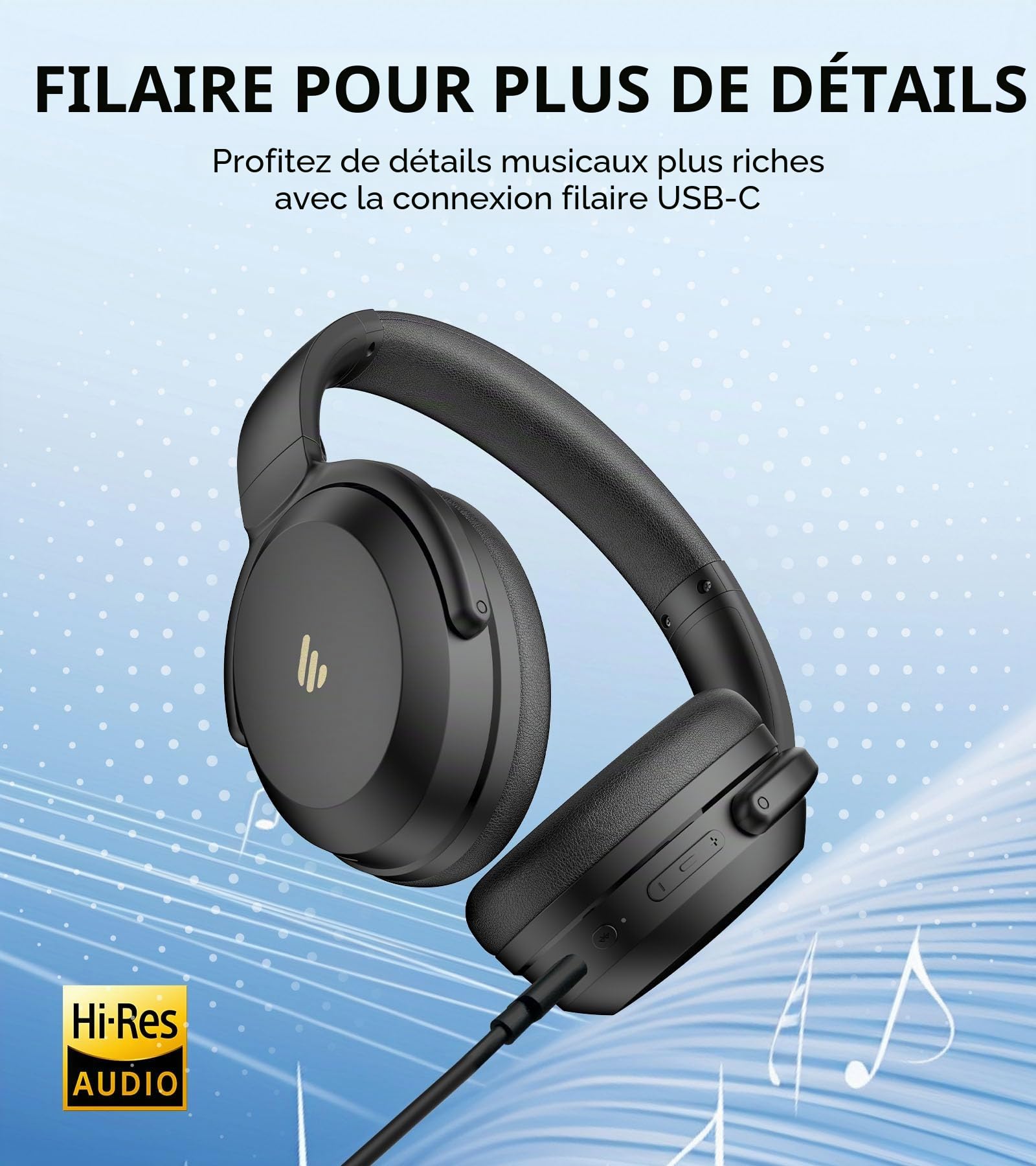 Edifier WH700NB Pro Casque sans Fil Supra-auriculaire avec réduction Active du Bruit -43 DB, Audio Haute résolution, AAC, Bluetooth V5.4, Connexion Multi-Points, appels clairs AI, Charge Rapide,