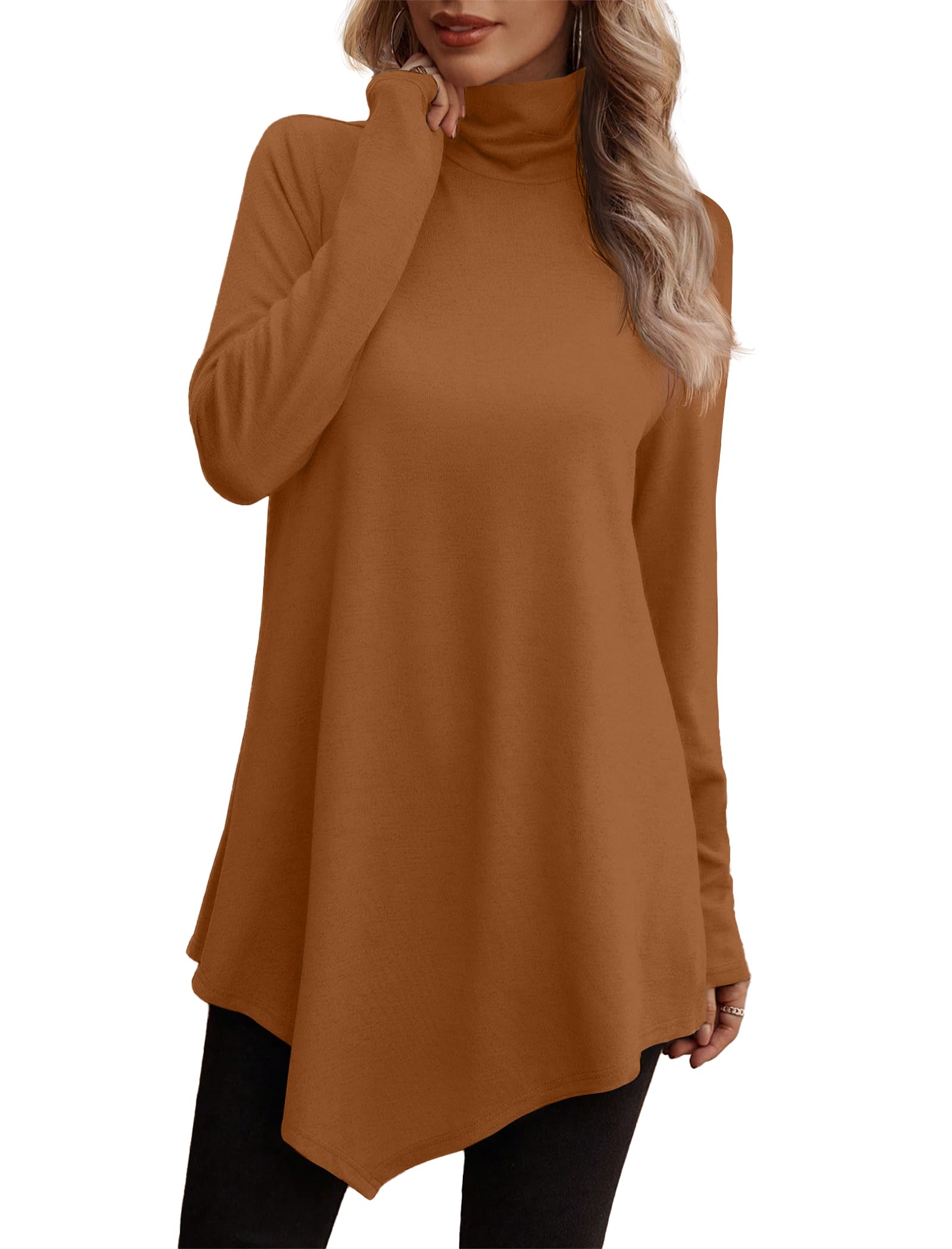 JUSTFASHIONNOWTurtle Neck Shirts for Women Long Sleeve Tunic Tops to Wear with Leggings Dressy Casual Fall Clothes 2025