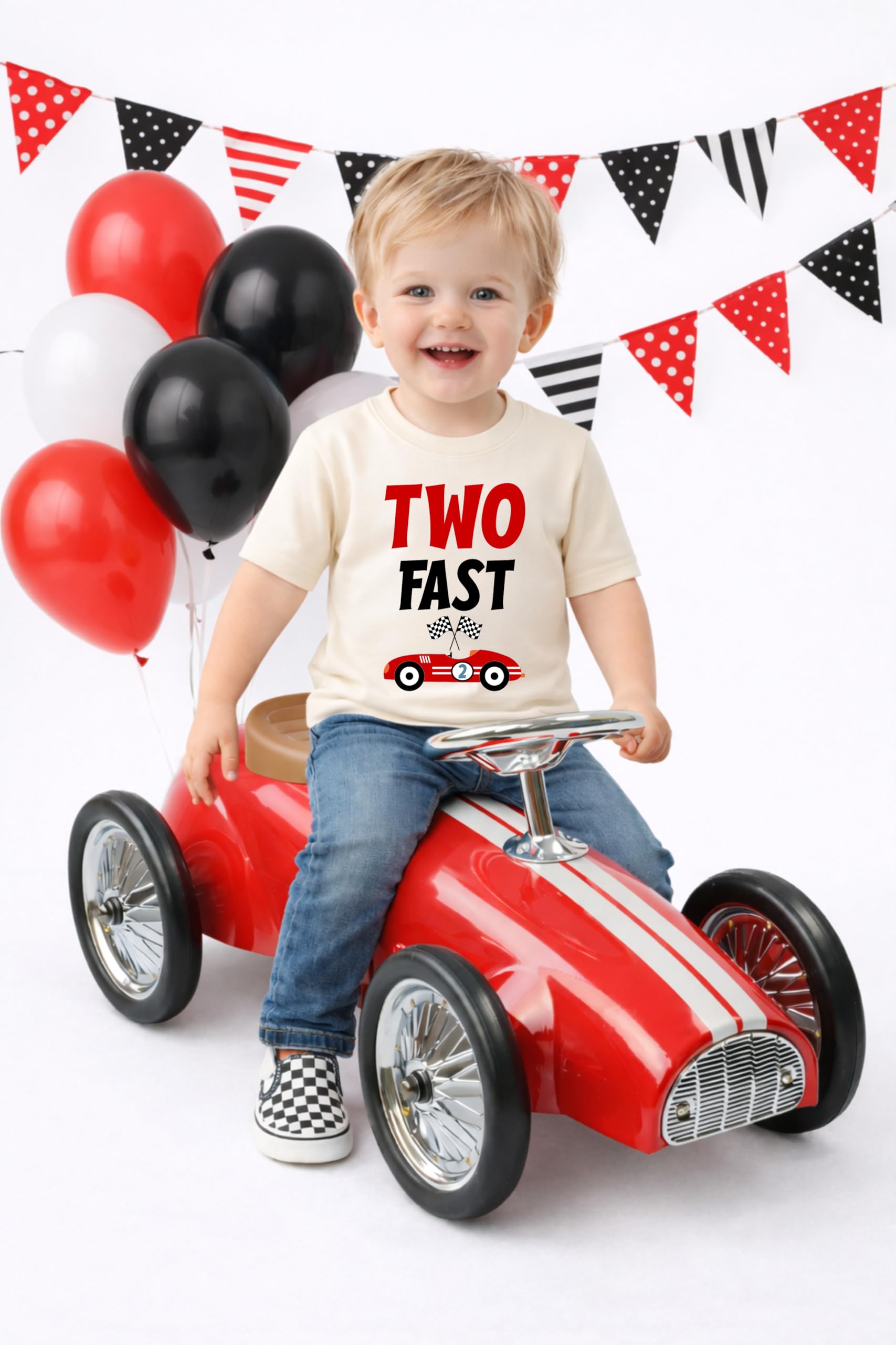 2nd Birthday Boy Shirt – Two Fast Vintage Race Car Baby Boy Birthday Tee - 4