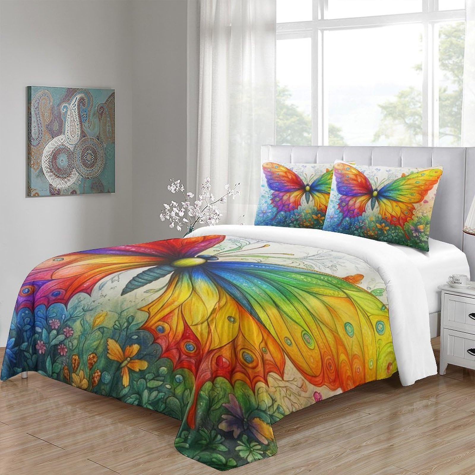 Magiczny motyl Zestaw pościeli 3-częściowy zestaw pościeli z mikrofibry motyl miękka poszwa na kołdrę dla chłopców i dziewcząt singielka (140 x 200 cm)