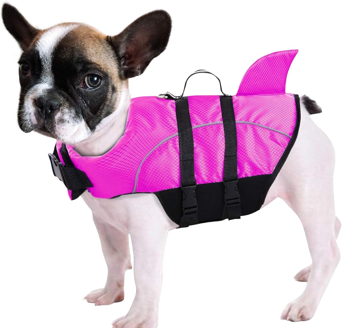 Chaleco salvavidas Ripstop para perros, chaleco salvavidas de tiburón para perros, salvavidas de seguridad con alta flotabilidad y asa de elevación para razas pequeñas y medianas (rosa roja XS) | Salvavidas de seguridad para cachorros con alta flotabilidad y asa de elevación (Fucsia XS)