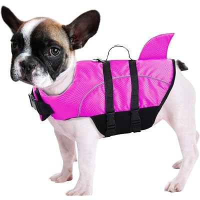 Ripstop Dog Life Jacket Shark Life Vest for Dogs, Safety Lifesaver with High Buoyancy and Lift Handle for Small and Medium Breeds（Rose Red XS）