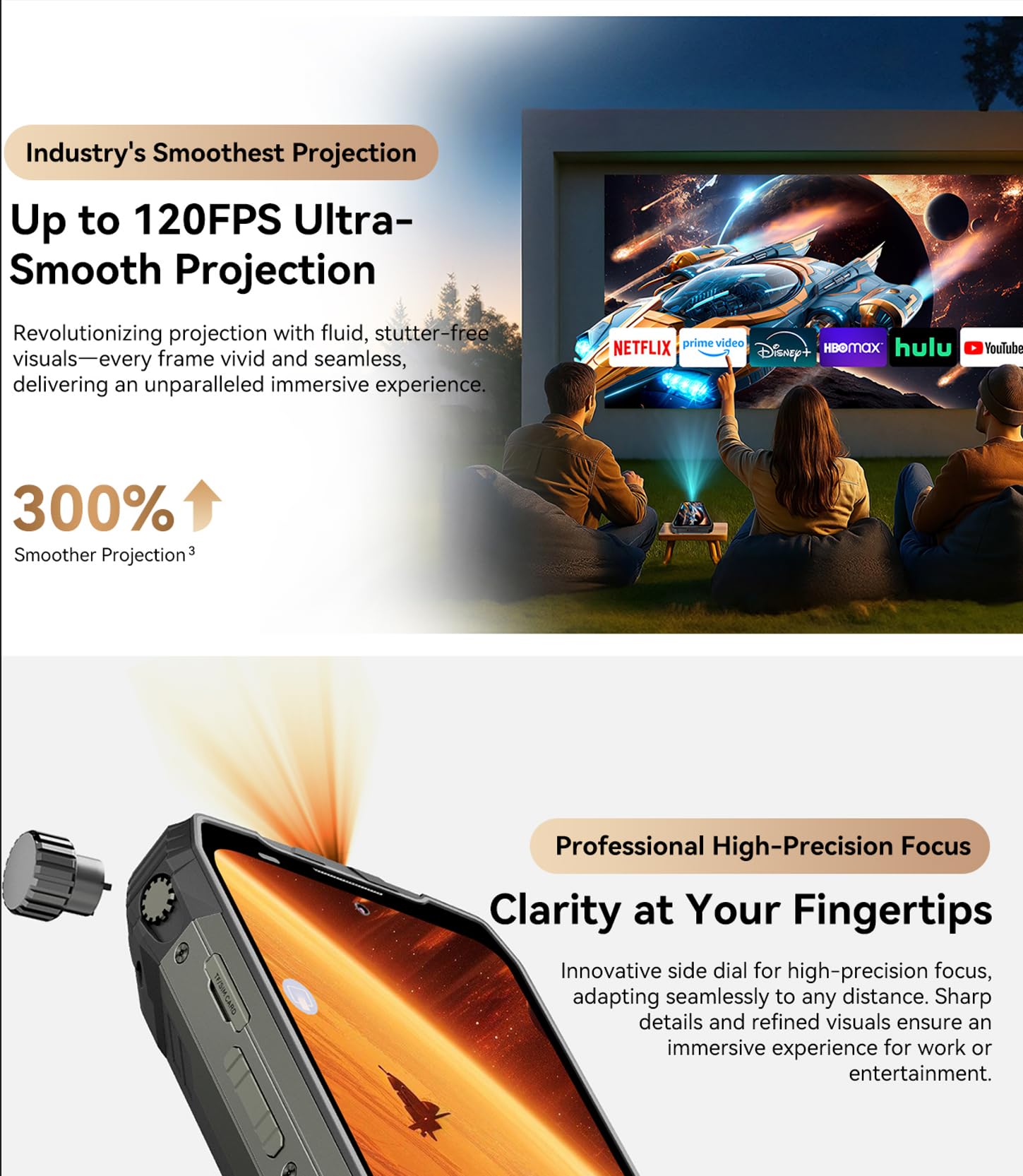 5G IA Proyector Smartphone Resistente Blackview XPLORE 2, 48GB+1TB, Proyección 100'', 6.73'' 3.2K HDR Pantalla, 467lm Luces de Camping, Visión Nocturna 50MP, Batería 20000mAh, IP68 Teléfono Irrompible