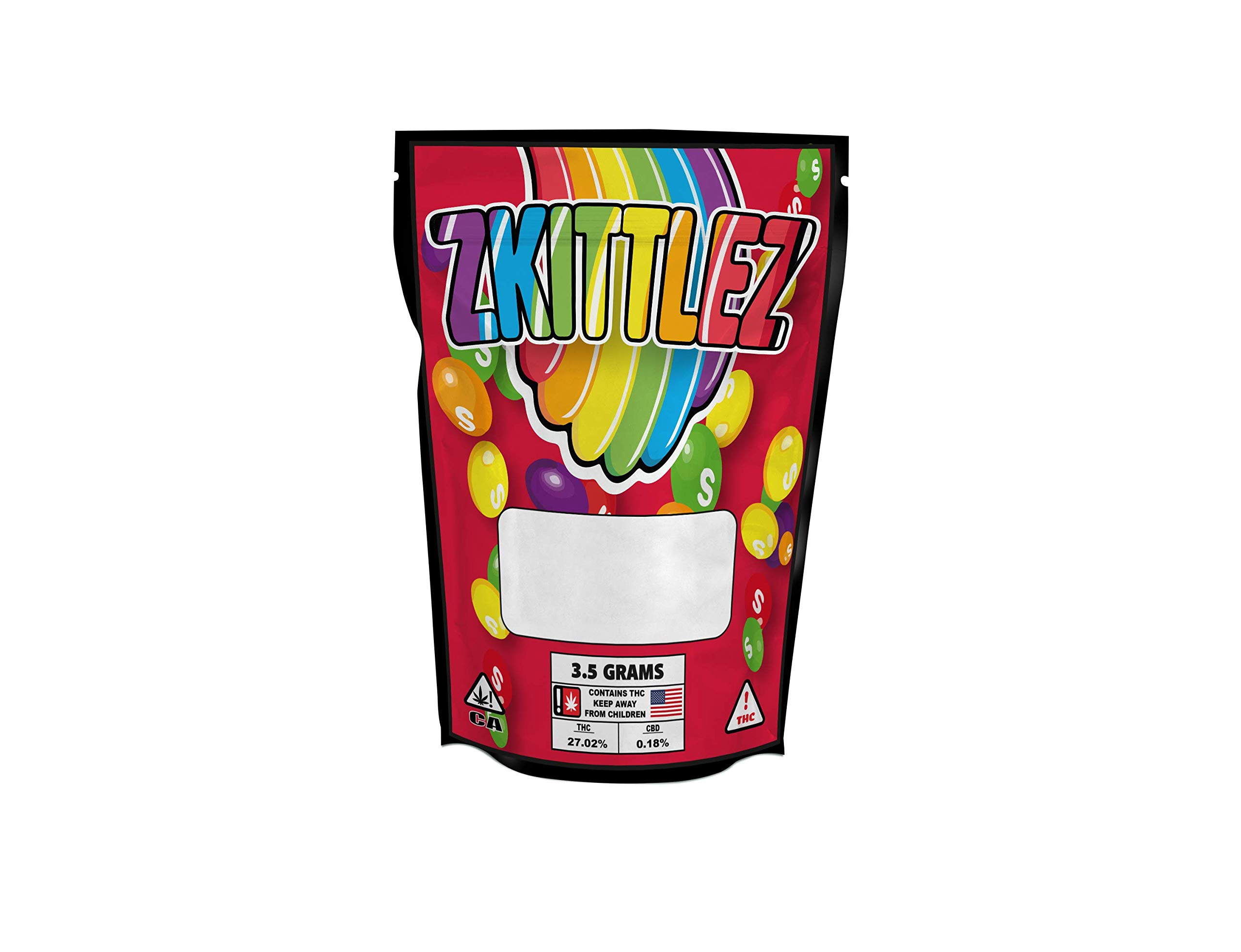 Pound's Press 3.5g, 1/8oz Mylar Bag Stickers - Printed High Gloss Vinyl Label with Strain Design (Zkittlez, Pack of 32)