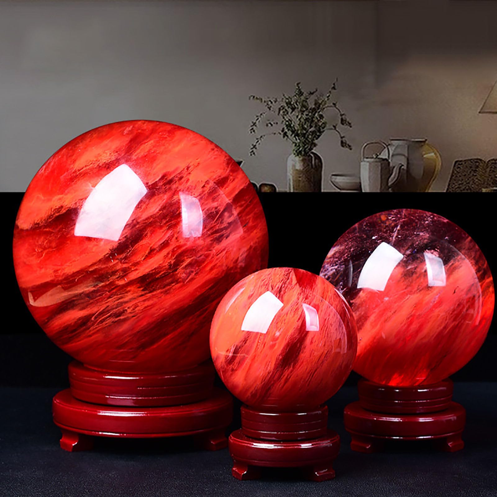 Czerwona kula z obsydianu z podstawą, naturalna kryształowa kula rubinowa, kula z kryształu kwarcu do medytacji, uzdrawiania, Feng Shui i dekoracji domu,200mm=7.87inch