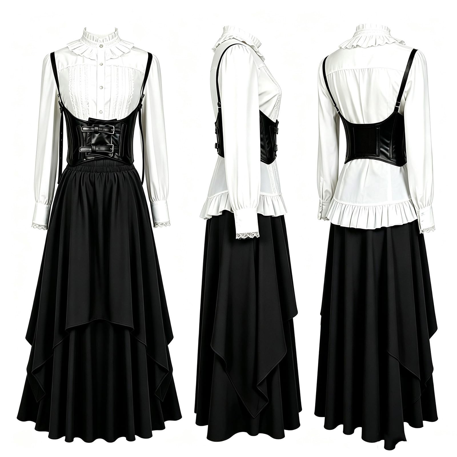 Trachtenkleid Outfit Oktoberfest Ohne Dirndl Damen Dirndlkleid Trachtenrock | Dunkles Design,Lange äRmel,Renaissance-Stil,Historisch,Cosplay-Tauglich,Bequem für Veranstaltungen