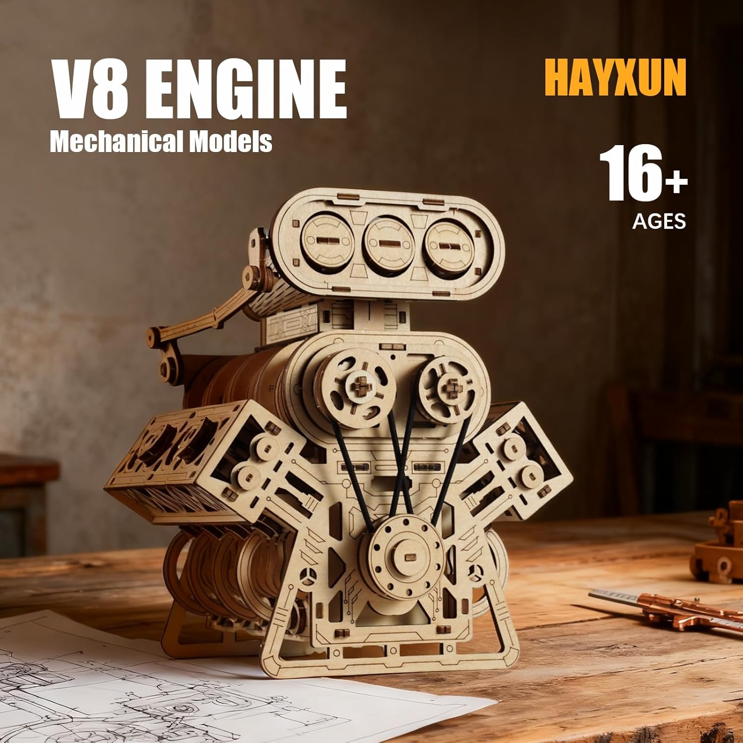 V8 Engine 3D Puzzle Model Engine Kit for Adult, 3D Puzzles for Adults V8 Model Engine Kit with Working Motor, Building Kits Hobbies for Men, Gift for Men & Teen
