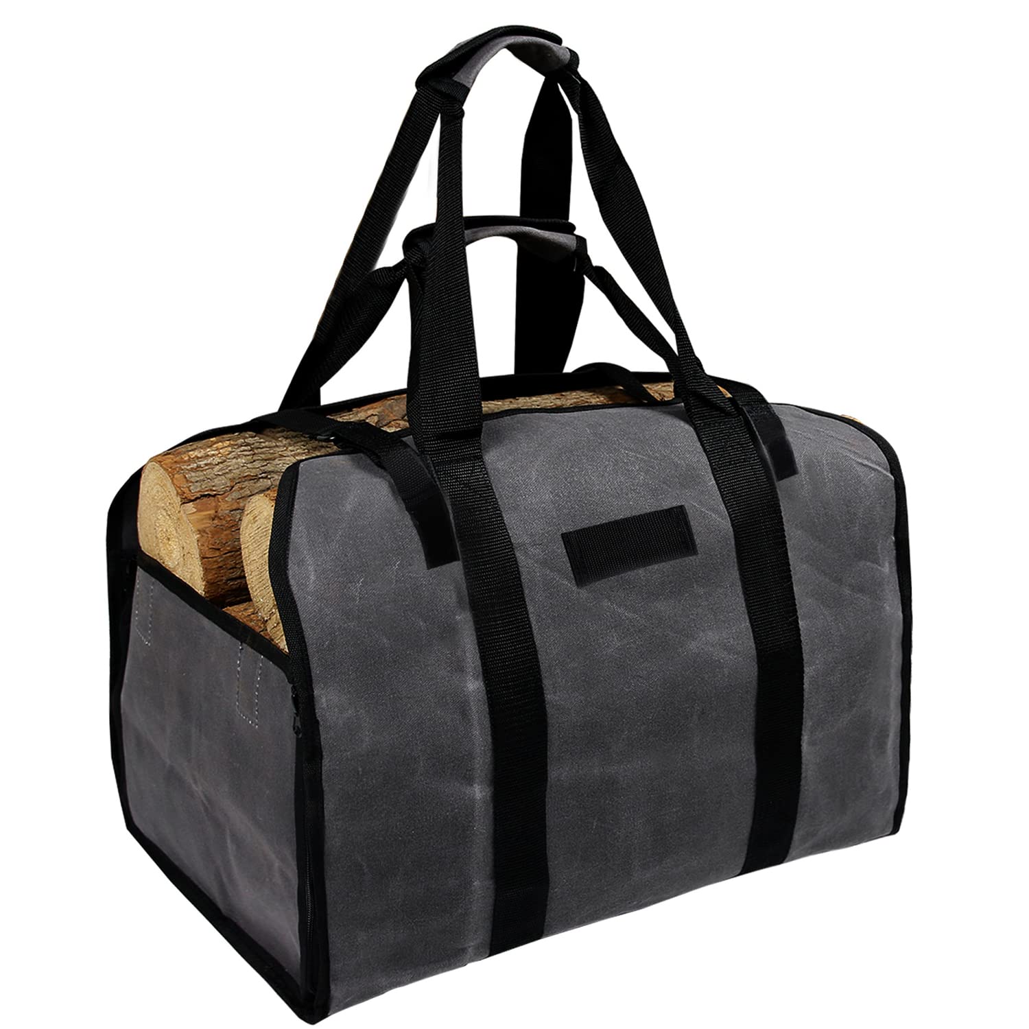 Choies 2-in-1 Large Firewood Log Carrier Bag,Heavy Duty Waxed Canvas Firewood Holder Tote Bag,Firewood Storage Bag,Fire Place Log Holders Outdoor Fire Wood Carrier with Handles