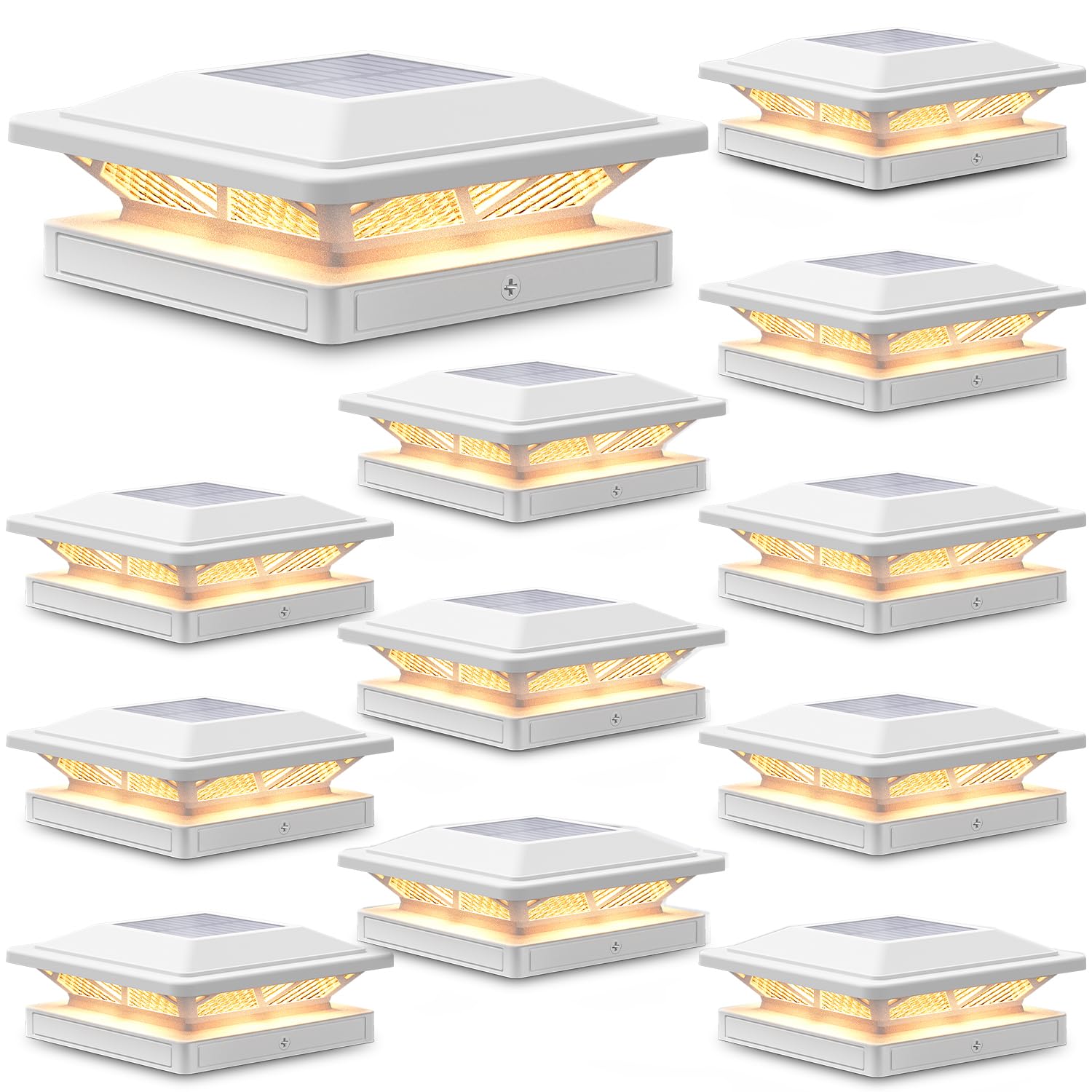 SIEDiNLAR Solar Post Cap Lights Outdoor 2 Modes 12 Pack White, (Warm/White)