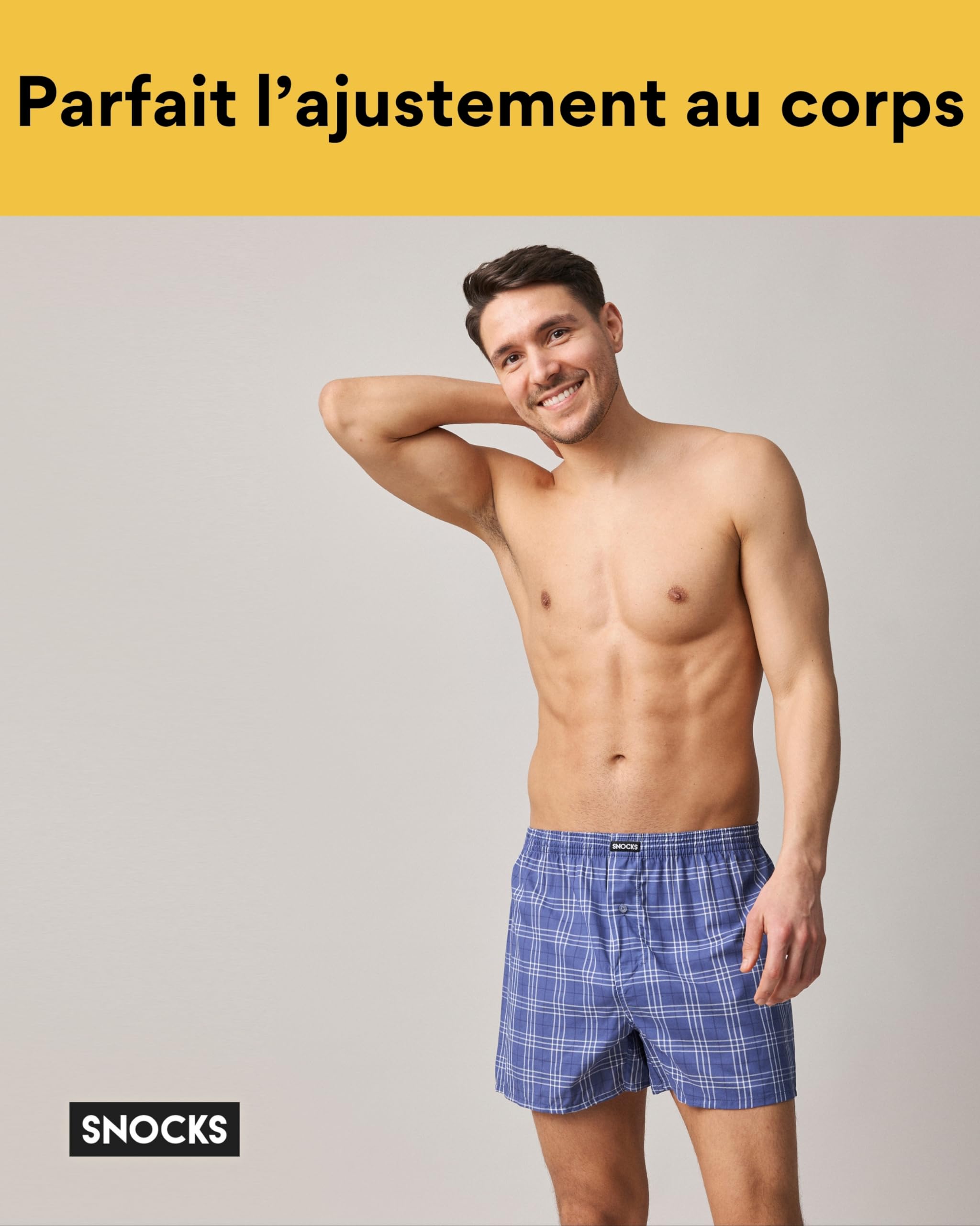 Snocks Caleçon Homme Américain Lot de 3 – Boxer en Coton Bio Certifié GOTS, sous-Vêtement Confort sans Couture – Tailles S à 4XL