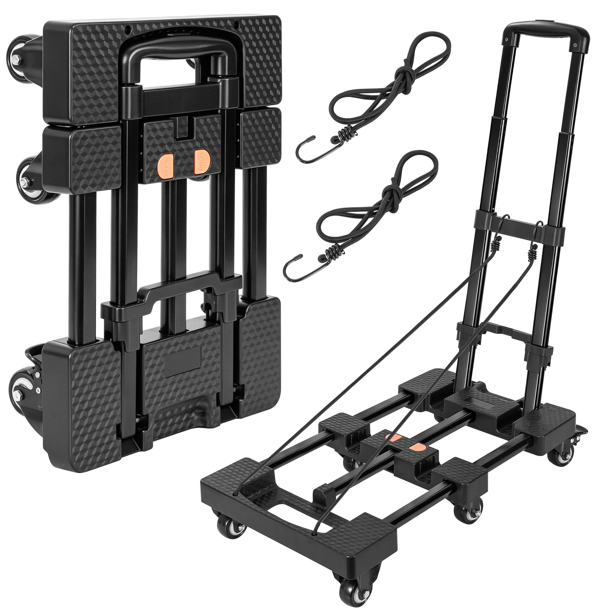 OUUTMEE Carretilla de mano plegable, capacidad de carga de 225 kg, carrito resistente | Carro plegable con ruedas con cuerdas elásticas | Carro ligero para equipaje, viajes, mudanzas, compras y oficina
